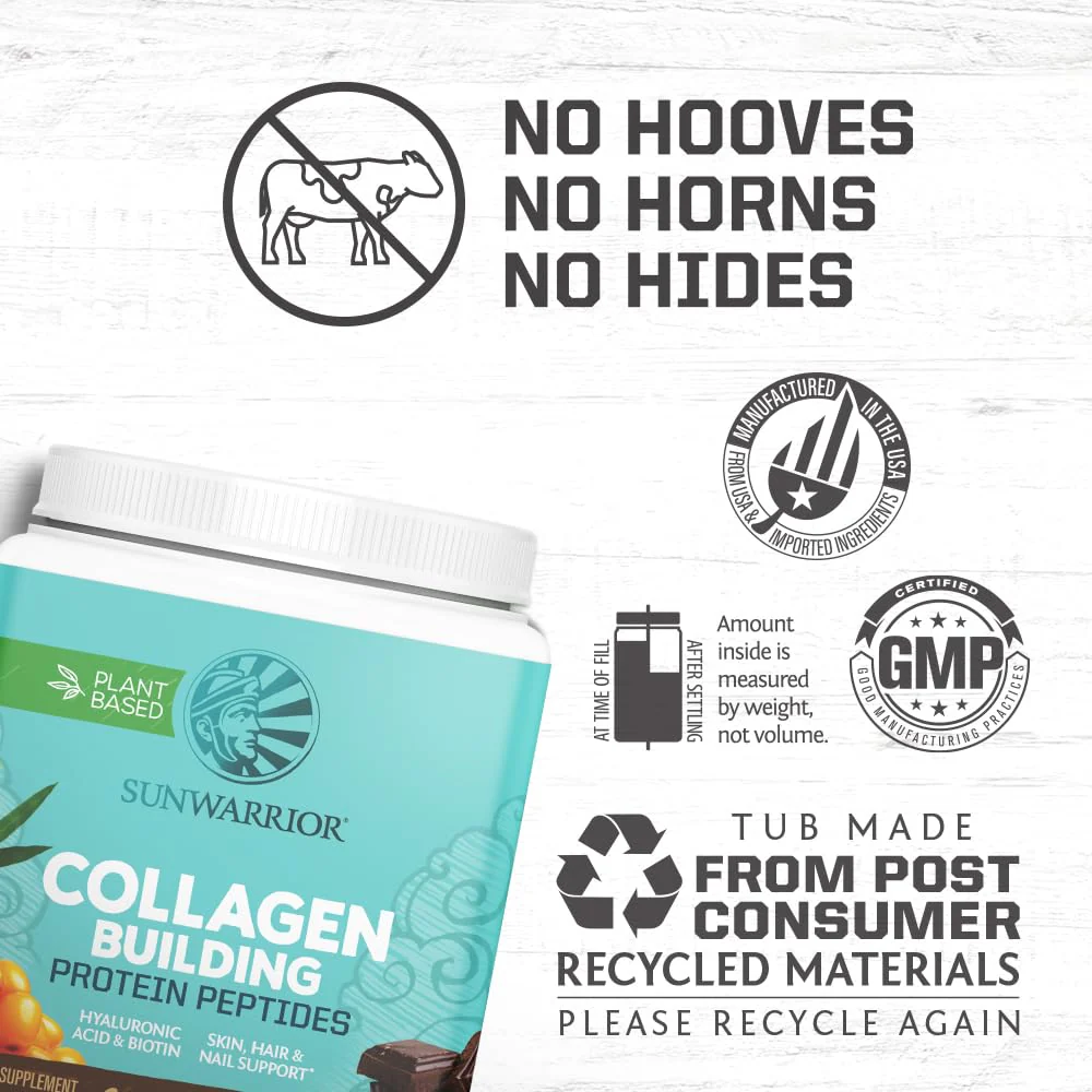 Sunwarrior Vegan Collagen Building Powder Protein Peptide with Biotin Vitamin C Hyaluronic Acid for Hair Skin Nail Dairy Free Gluten Free | Chocolate - Image 6