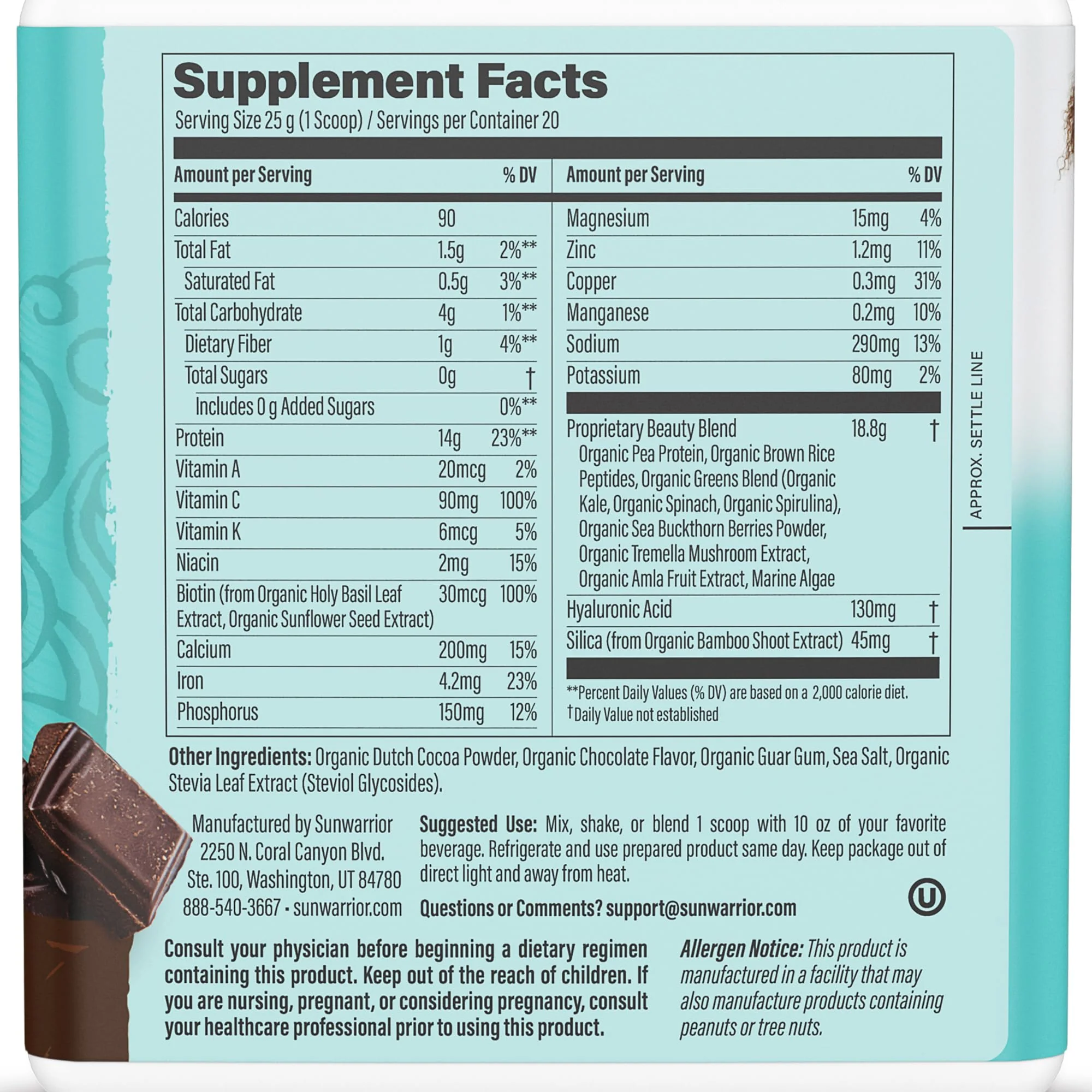 Sunwarrior Vegan Collagen Building Powder Protein Peptide with Biotin Vitamin C Hyaluronic Acid for Hair Skin Nail Dairy Free Gluten Free | Chocolate - Image 7