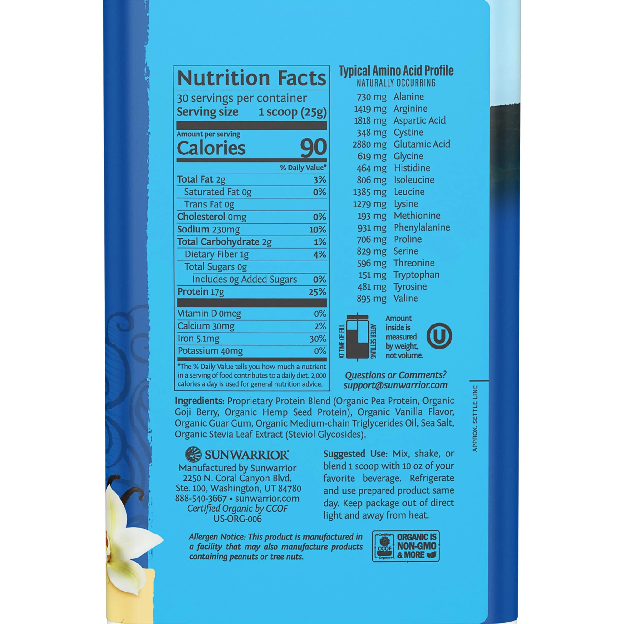 Sunwarrior Vegan Protein Powder Organic Plant-Based Protein | BCAA Amino Acids Hemp Seed Plant Protein | Soy Free Dairy Free Gluten Free Synthetic Free Non-GMO | Vanilla 30 Servings | Warrior Blend - Image 7