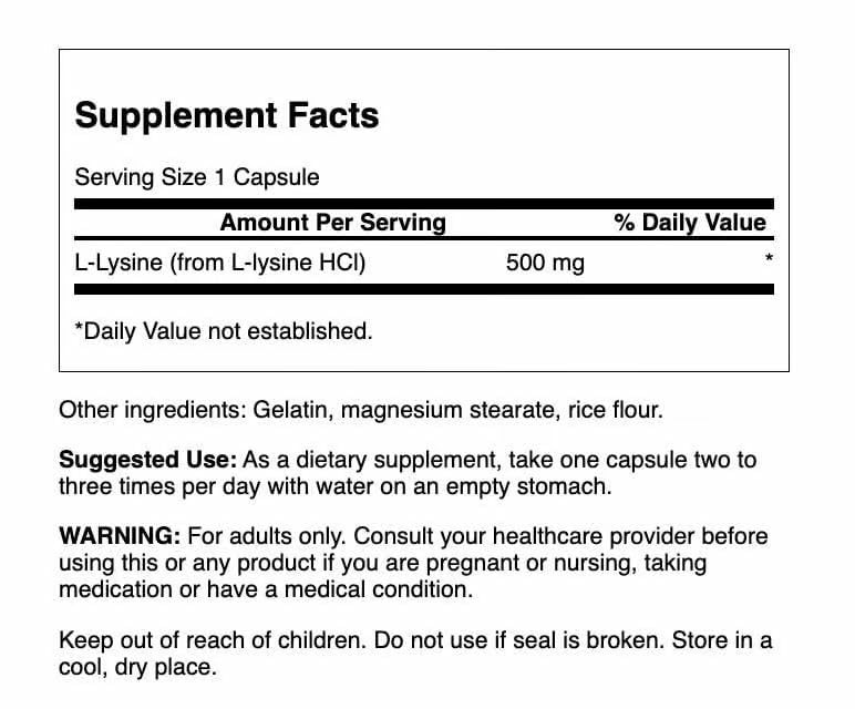 Swanson Free Form L-Lysine - Natural Supplement Promoting Stress Support & Nervous System Health - May Promote Relaxation 500 Milligrams 100 Capsules (2 Pack) - Image 7