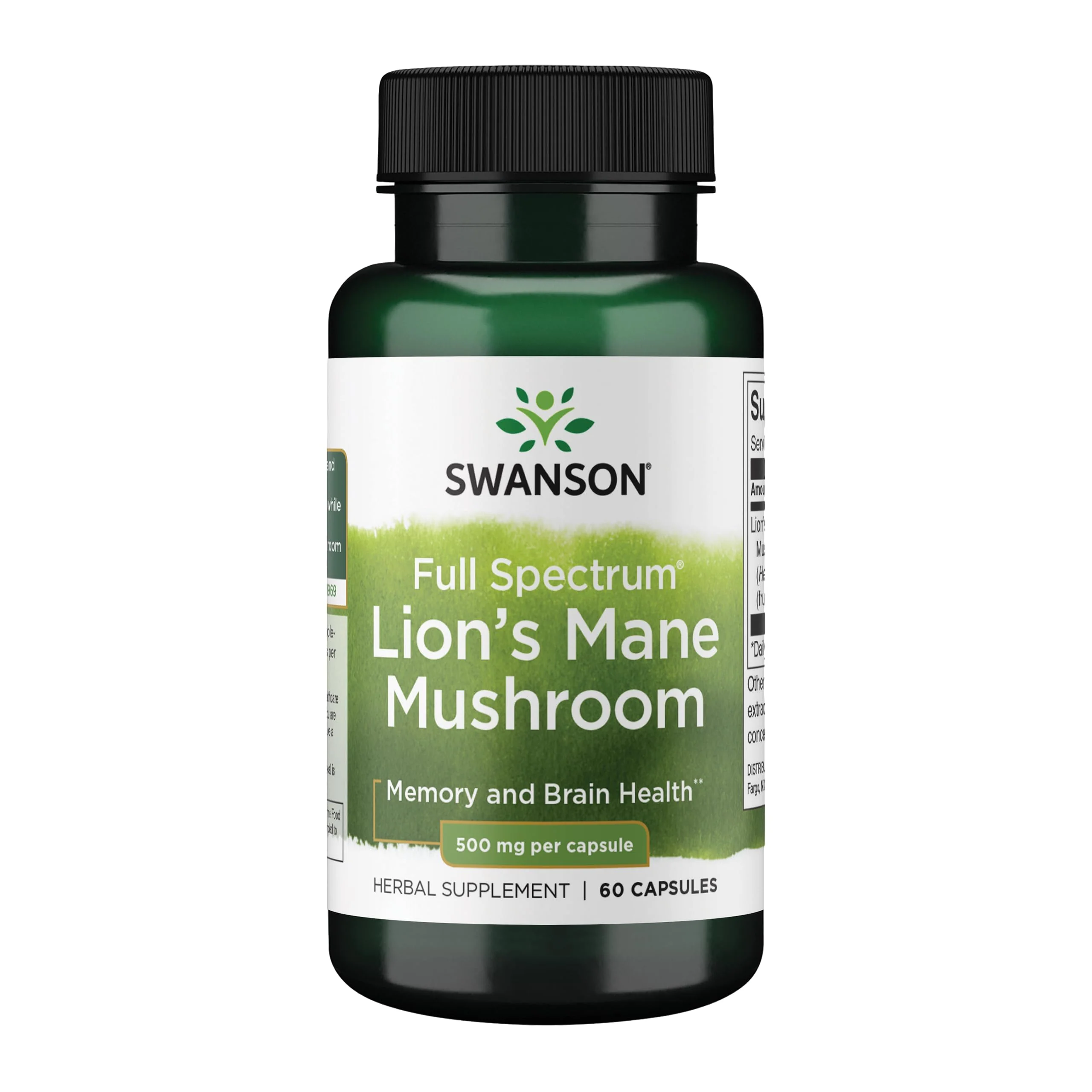 Swanson Full Spectrum Lion's Mane Mushroom - Brain Health Supplement to Support Memory, Focus & Clarity* - May Also Aid Immune, Heart & Digestive Health - Gluten-Free & Non-GMO - 60 Capsules
