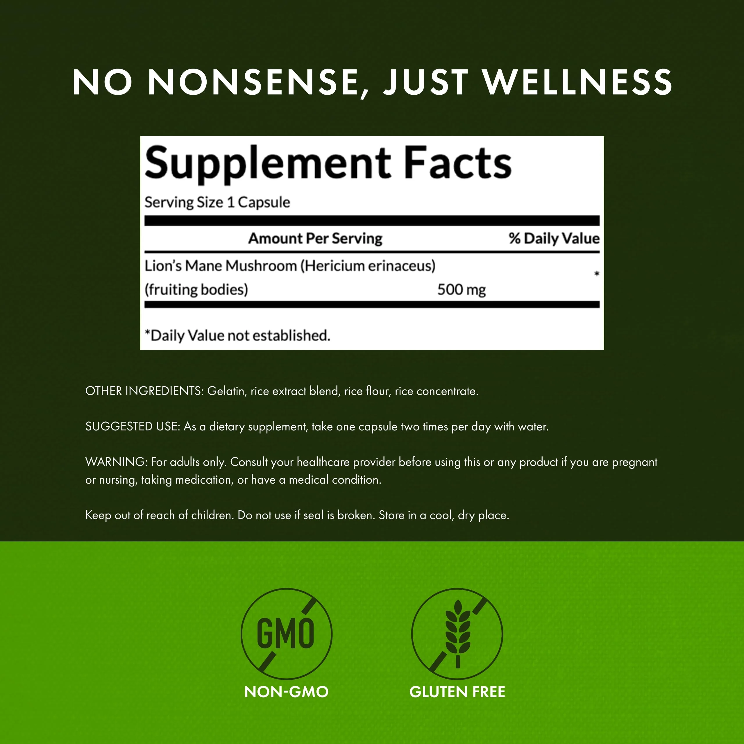 Swanson Full Spectrum Lion's Mane Mushroom - Brain Health Supplement to Support Memory, Focus & Clarity* - May Also Aid Immune, Heart & Digestive Health - Gluten-Free & Non-GMO - 60 Capsules - Image 6
