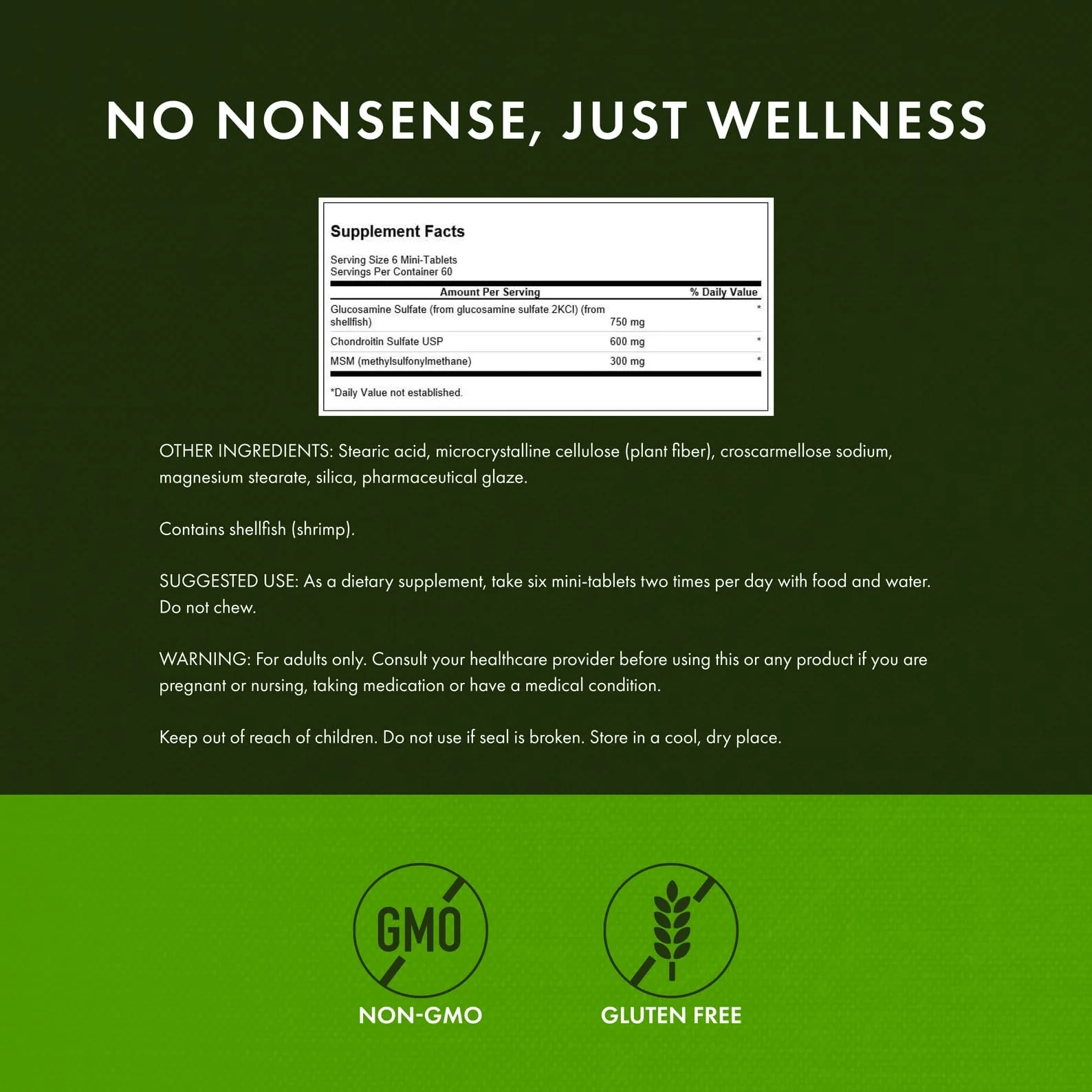 Swanson Glucosamine, Chondroitin & MSM - Cartilage & Joint Health Supplement* - Supports Mobility & Flexibility* - Easy-to-Swallow Mini Tablets - Gluten Free & Non-GMO - 360 Mini-Tablets - Image 6