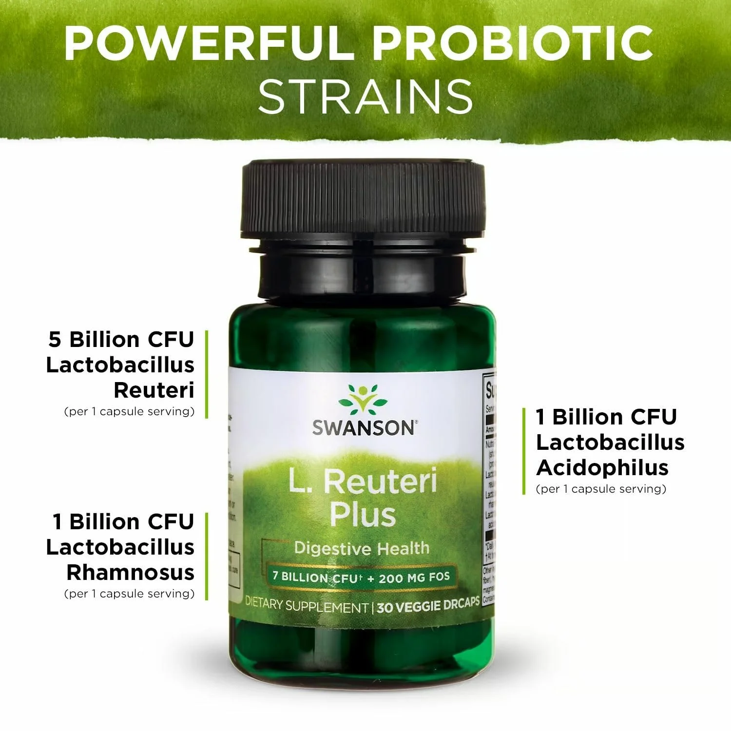 Swanson L. Reuteri Probiotic Plus w/L. Rhamnosus L. Acidophilus & FOS Prebiotic Digestive Support - Promotes Gut Health w/ 7 Billion CFU per Capsule - (30 Veggie Capsules) (4 Pack) - Image 4
