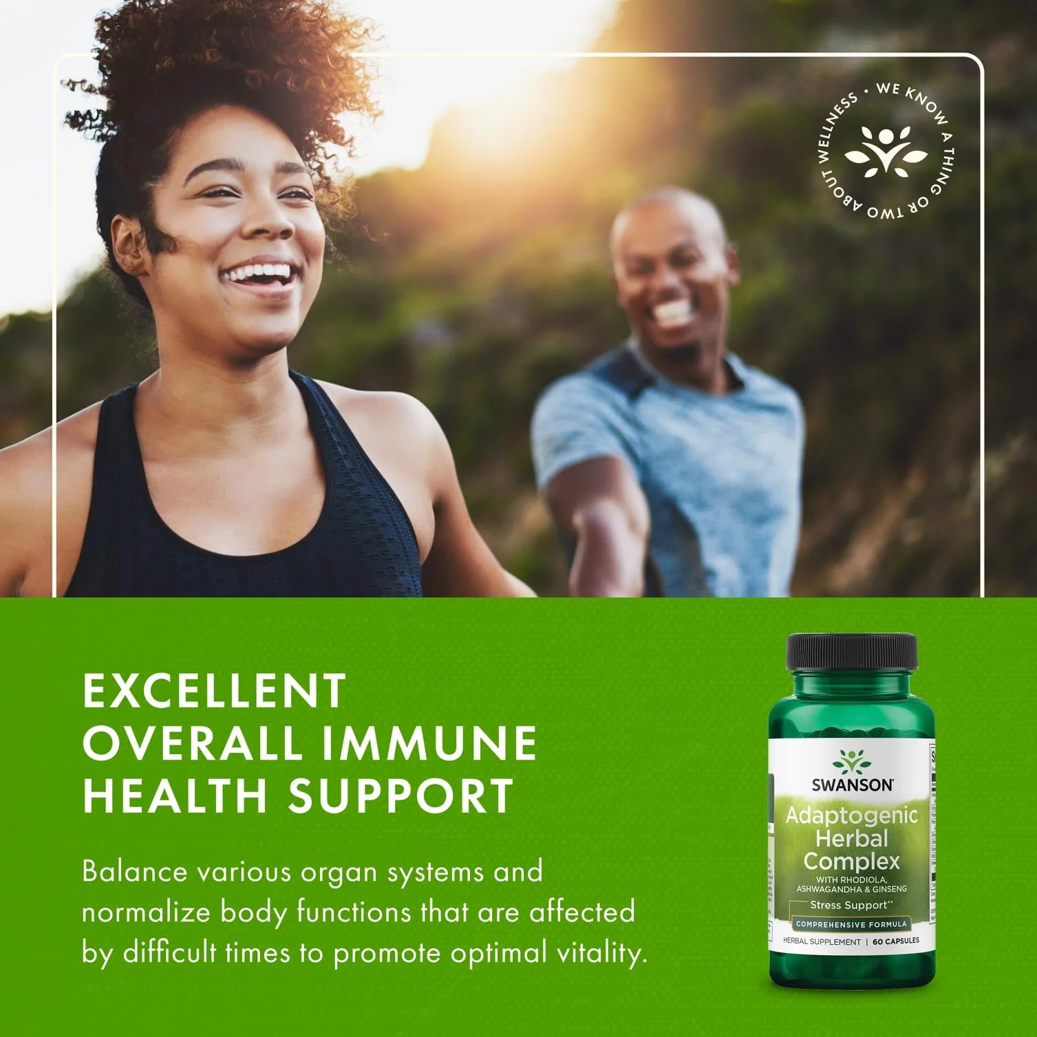 Swanson Rhodiola Ashwagandha Ginseng Complex Energy Immune Function Nervous System Stress Support Adaptogen Herb Supplement 60 Capsules - Image 3
