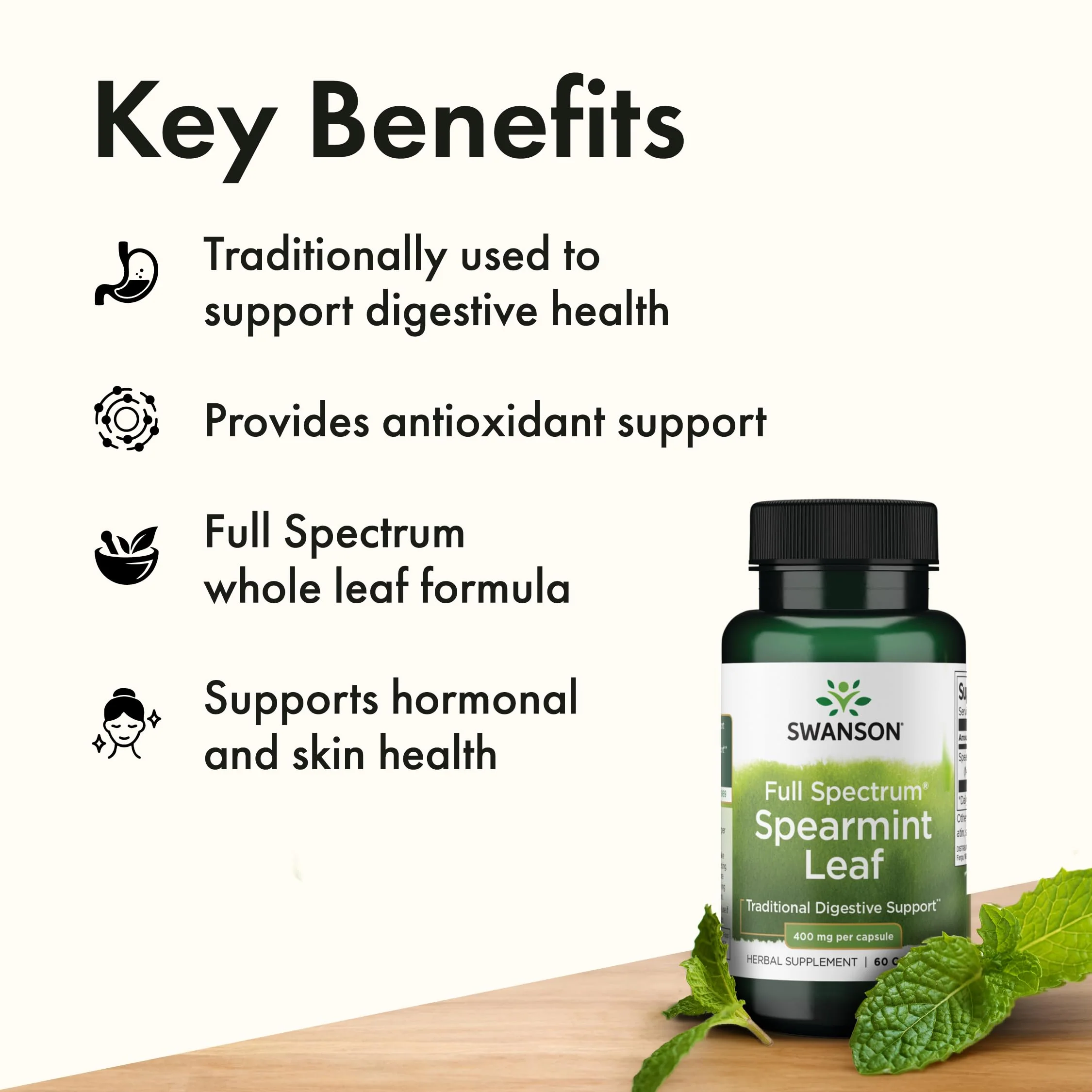 Swanson Spearmint Leaf (Mentha Spicata)-Full Spectrum Herbal Supplement Supporting Digestive Health & Mild Stomach Issues - (60 Capsules, 400mg Each) 3 Pack - Image 3
