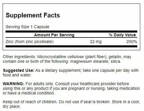 Swanson Zinc Picolinate - Mineral Supplement Promoting Prostate Health, Vision Health, & Immune Support - Body Preferred Form of Chelated Zinc - (60 Capsules, 22mg Each) (4 Pack) - Image 7