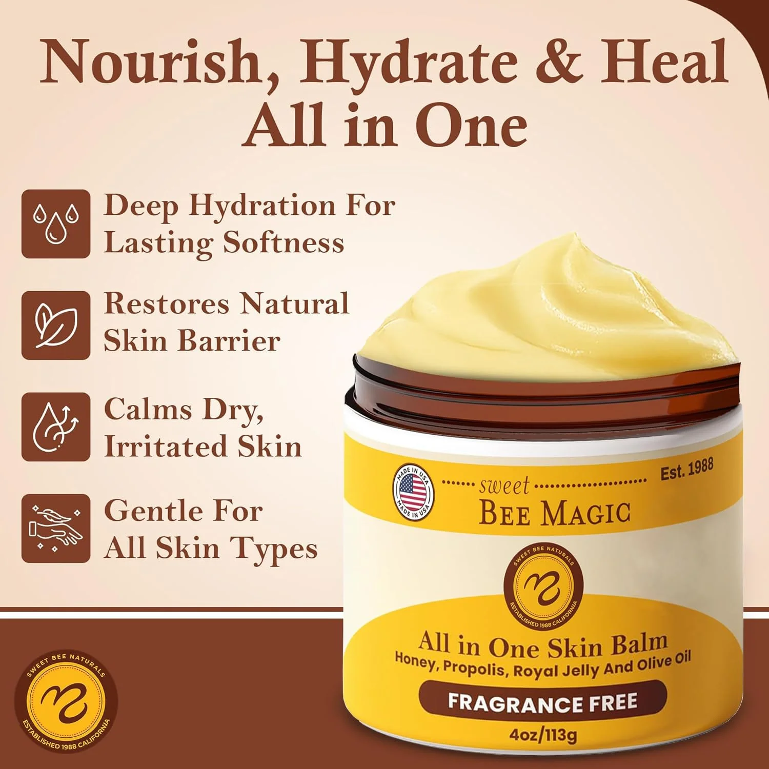 Sweet Bee Magic Organic Honey Bee Balm for Face, Skin & Body - All in One Honey Balm - Beeswax Body Moisturizer - All Natural Aid - 1 jar (4oz) - Image 5