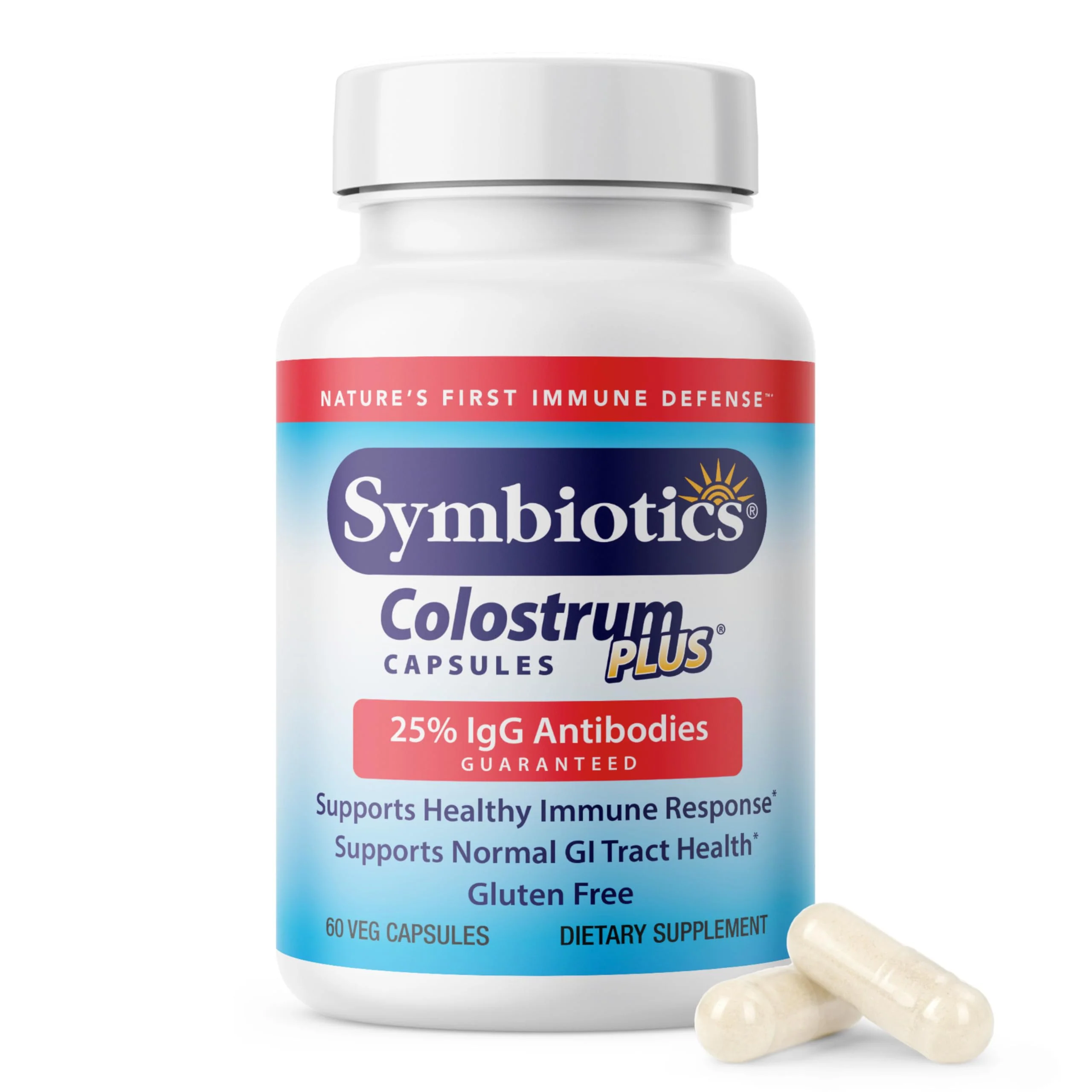 Symbiotics Colostrum Vegetable Capsules, 60 Count – Immune & Gut Support with Lactoferrin and Naturally Occurring IgG – Gluten Free, RBST-Free - 60