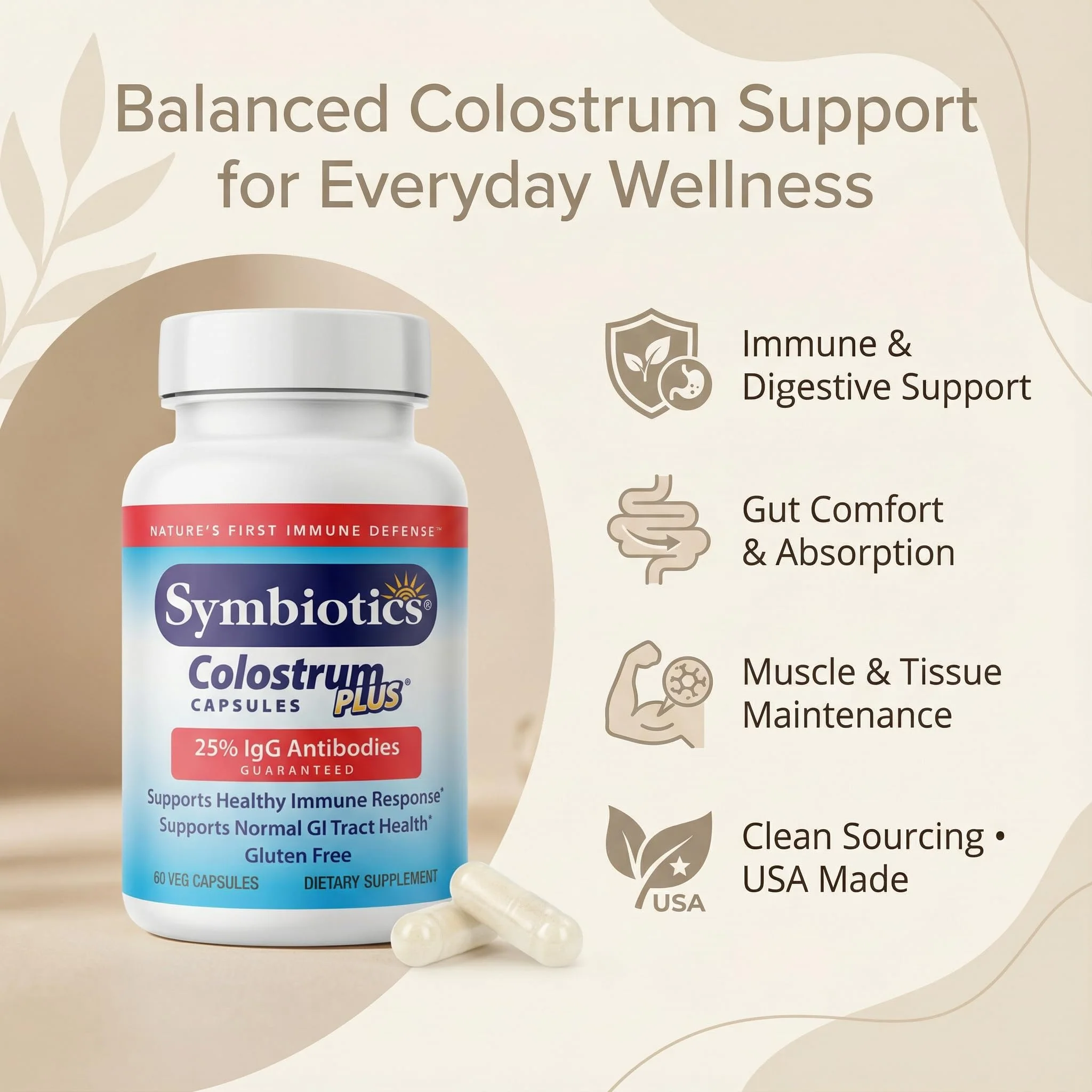 Symbiotics Colostrum Vegetable Capsules, 60 Count – Immune & Gut Support with Lactoferrin and Naturally Occurring IgG – Gluten Free, RBST-Free - 60 - Image 6