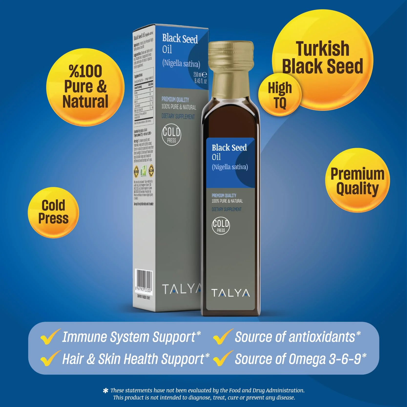 TALYA Black Seed Oil 8.45 fl. oz (250 ml) - Liquid Black Seed Oil - Dietary Supplement - Immune Support - High Thymoquinone - Cold Pressed - Pure Turkish Black Seed Oil - Non-GMO - Glass Bottle - Image 2