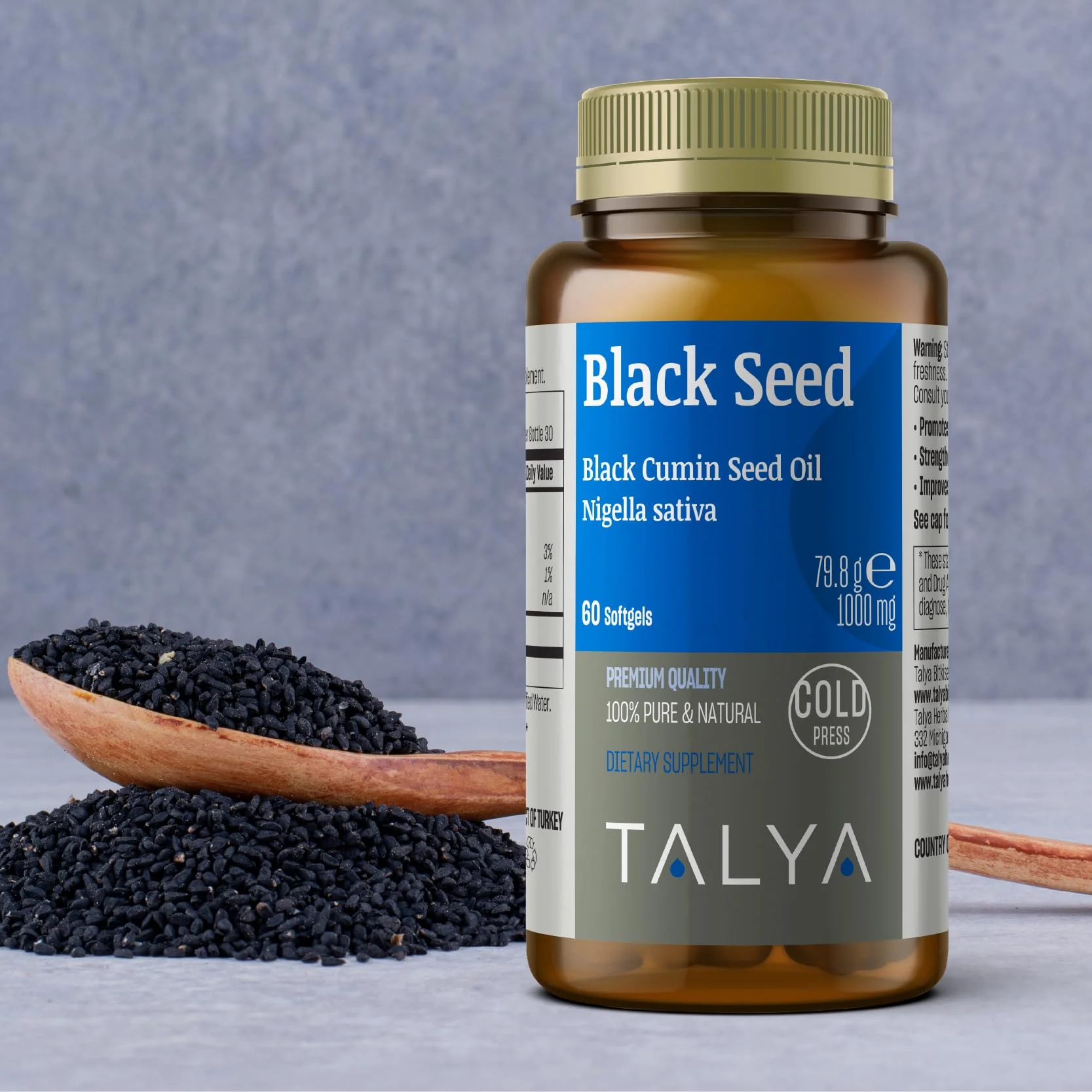 TALYA Black Seed Oil Softgel with High Thymoquinone - Immune Support - Digestive Health - Brain Function - Joint Mobility - Cold-Pressed from Non-GMO Turkish Black Cumin Nigella Sativa Seeds - Image 6