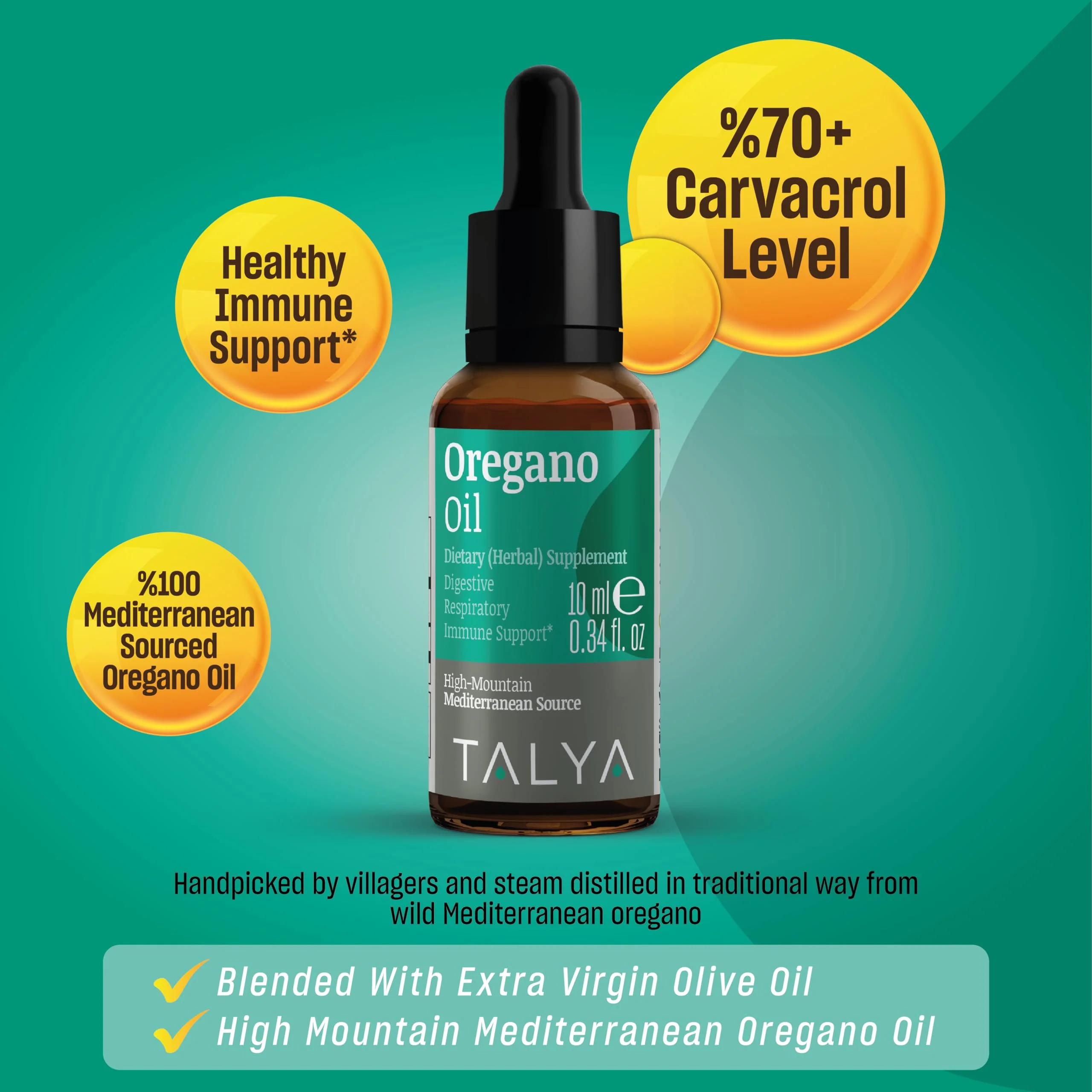 TALYA Oregano Oil 0.34 fl.oz | Oil of Oregano Liquid | Immune Support, High Carvacrol, Digestive Health | Non-GMO | Vegan | Mediterranean Oregano - Image 2