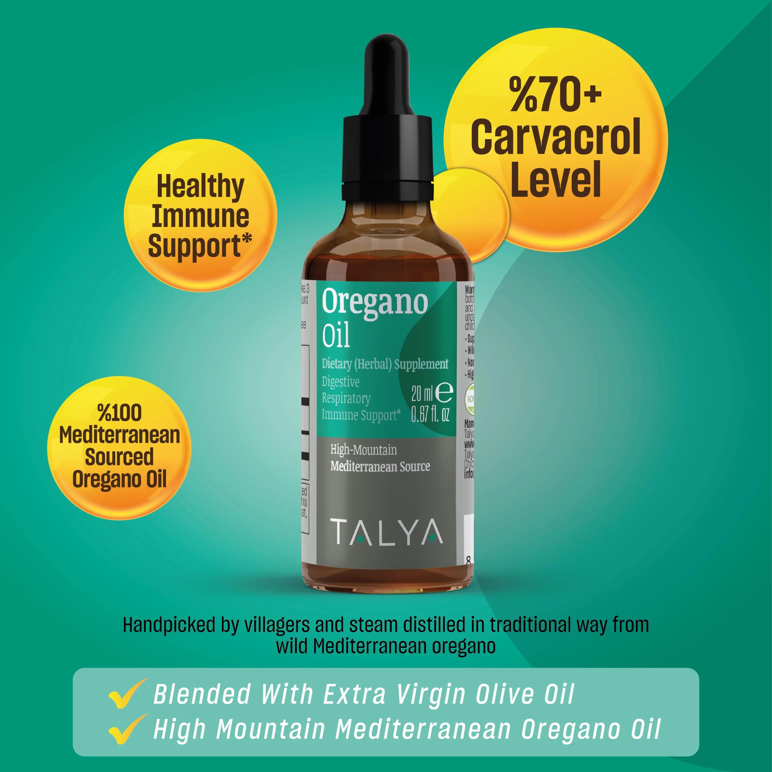TALYA Oregano Oil 0.67 fl.oz | Oil of Oregano Liquid | Immune Support, High Carvacrol, Digestive Health | Non-GMO | Vegan | Mediterranean Oregano - Image 2