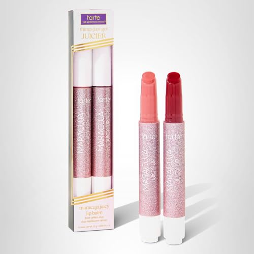 tarte maracuja juicy lip balm bestsellers duo – Hydrating & Nourishing Lip Gloss Balm with Vitamin E, Vegan & Cruelty-Free, full size, rose & passion fruit - Image 2