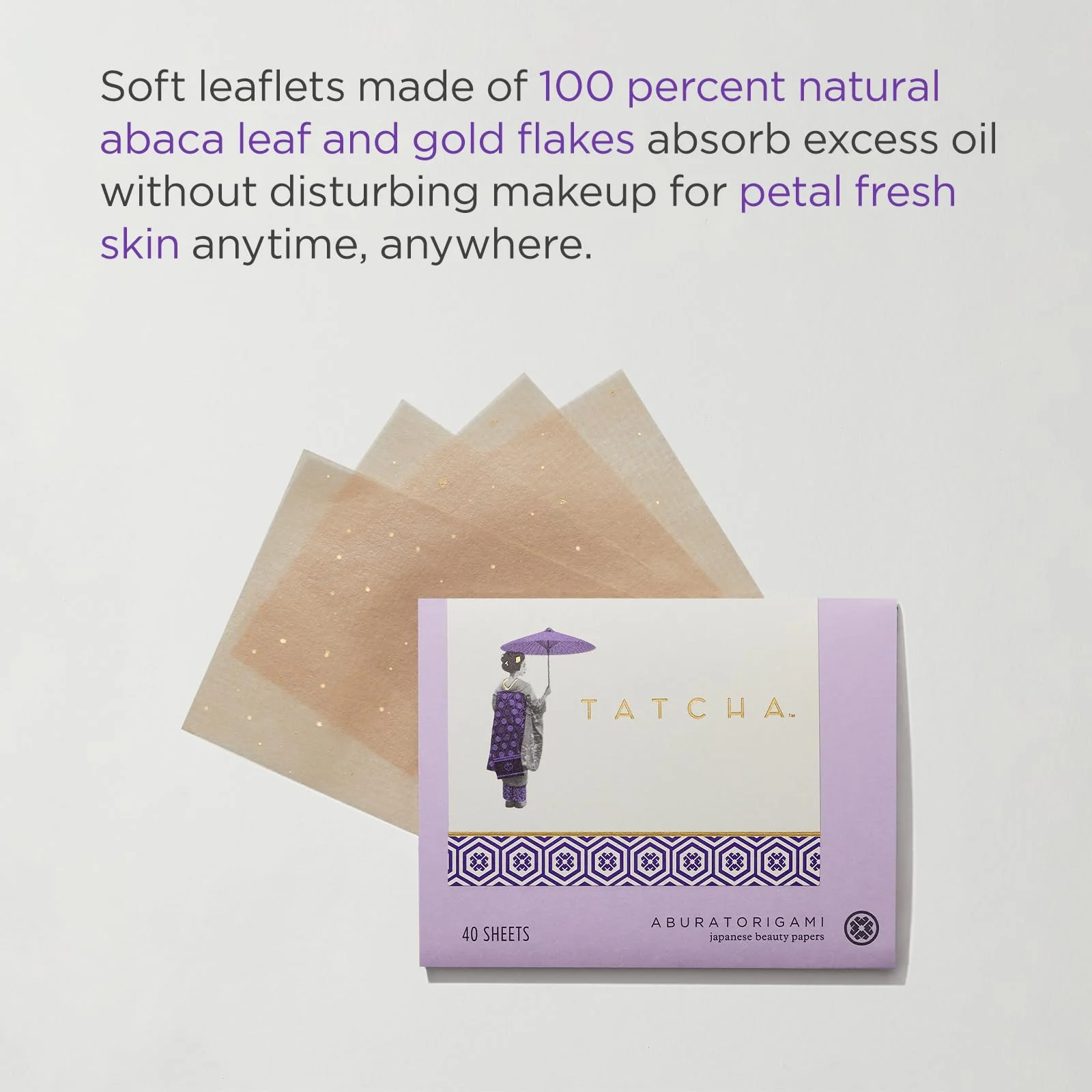 Tatcha Aburatorigami Blotting Papers: 100% Natural Abaca Leaf & Gold Flakes Absorb Excess Oil (40 Pack) - Image 5
