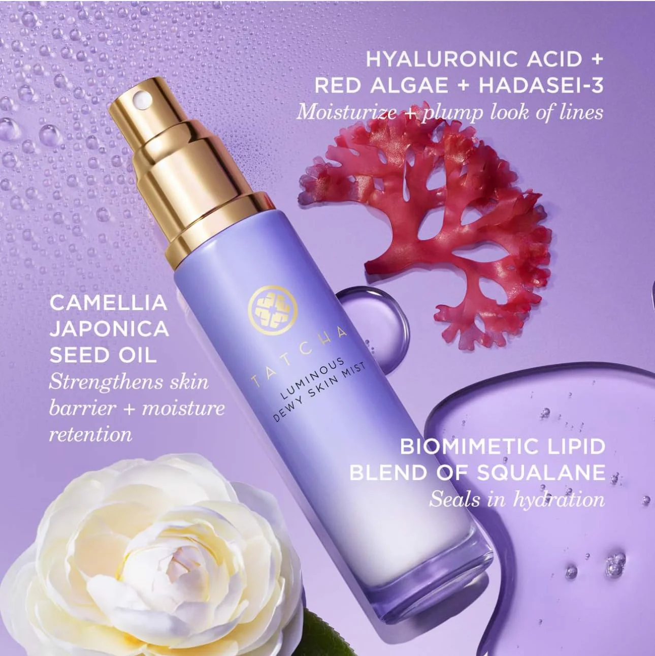 Tatcha Luminous Dewy Skin Mist | 2-in-1 Hydrator & Finishing Spray with Hyaluronic Acid for a Dewy Glow | 1.35 oz - Image 2