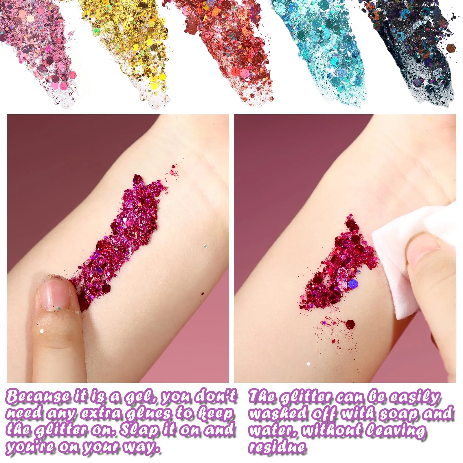 Teenitor Body Glitter Face Glitter Makeup Festival Glitter, 12 Colors Face and Body Glitter Gel, Hair Glitter Gel, Body Makeup - Image 2