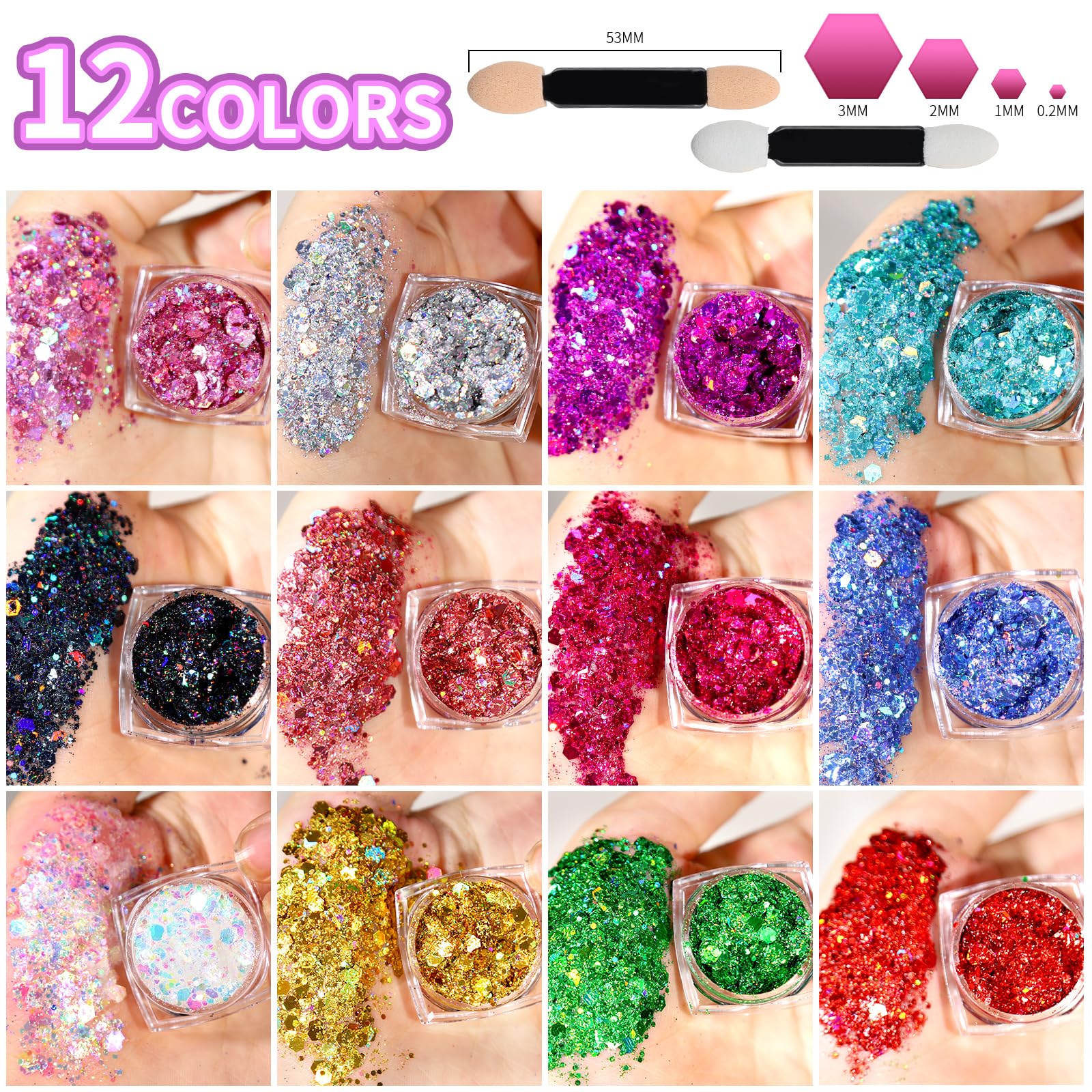Teenitor Body Glitter Face Glitter Makeup Festival Glitter, 12 Colors Face and Body Glitter Gel, Hair Glitter Gel, Body Makeup - Image 8