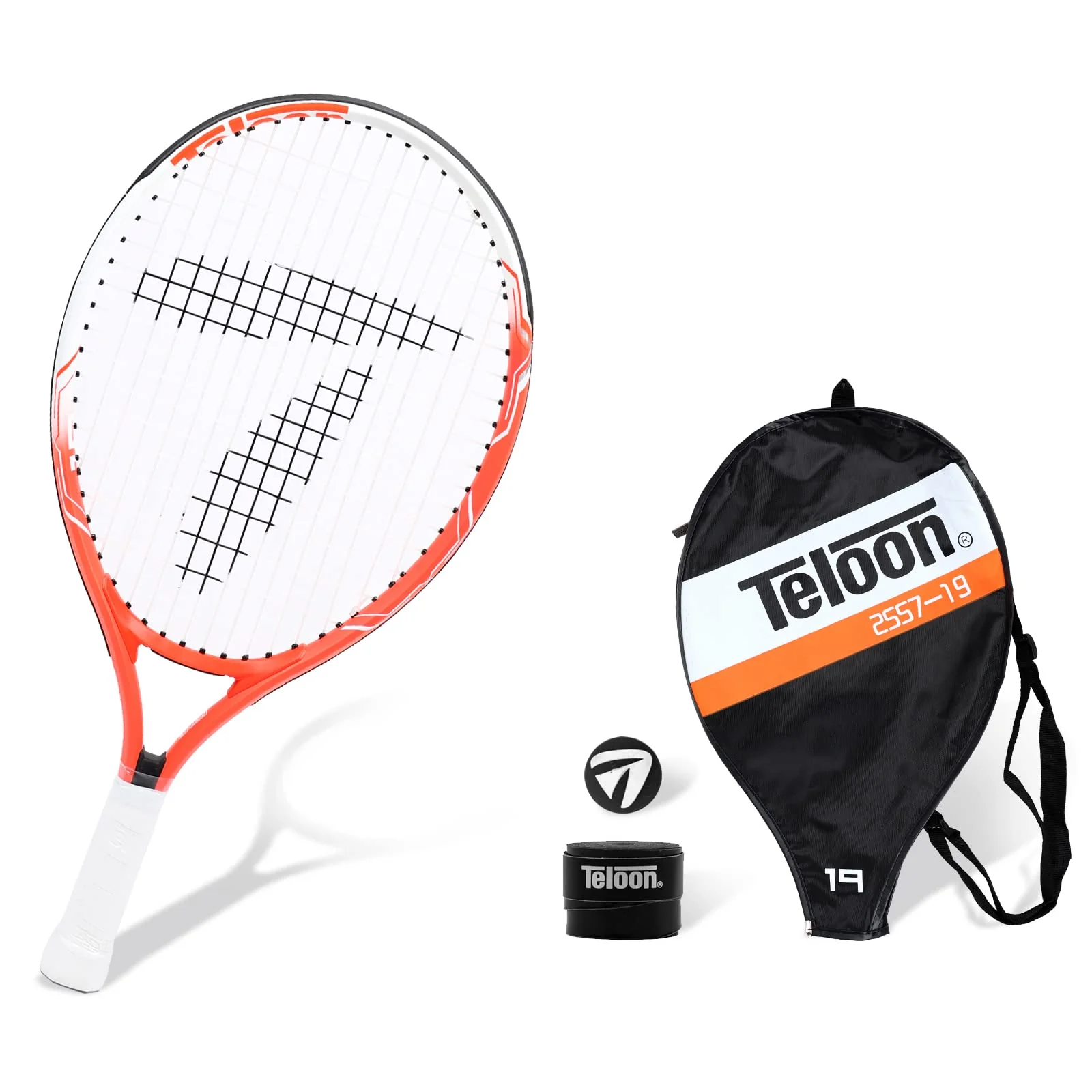 Teloon Kids Tennis Racket, 19"-25" Inch Youth Tennis Racquet with Cover, Junior Tennis Racquet for Kids Children Boys Girls Age 3-12. (Orange, 19)