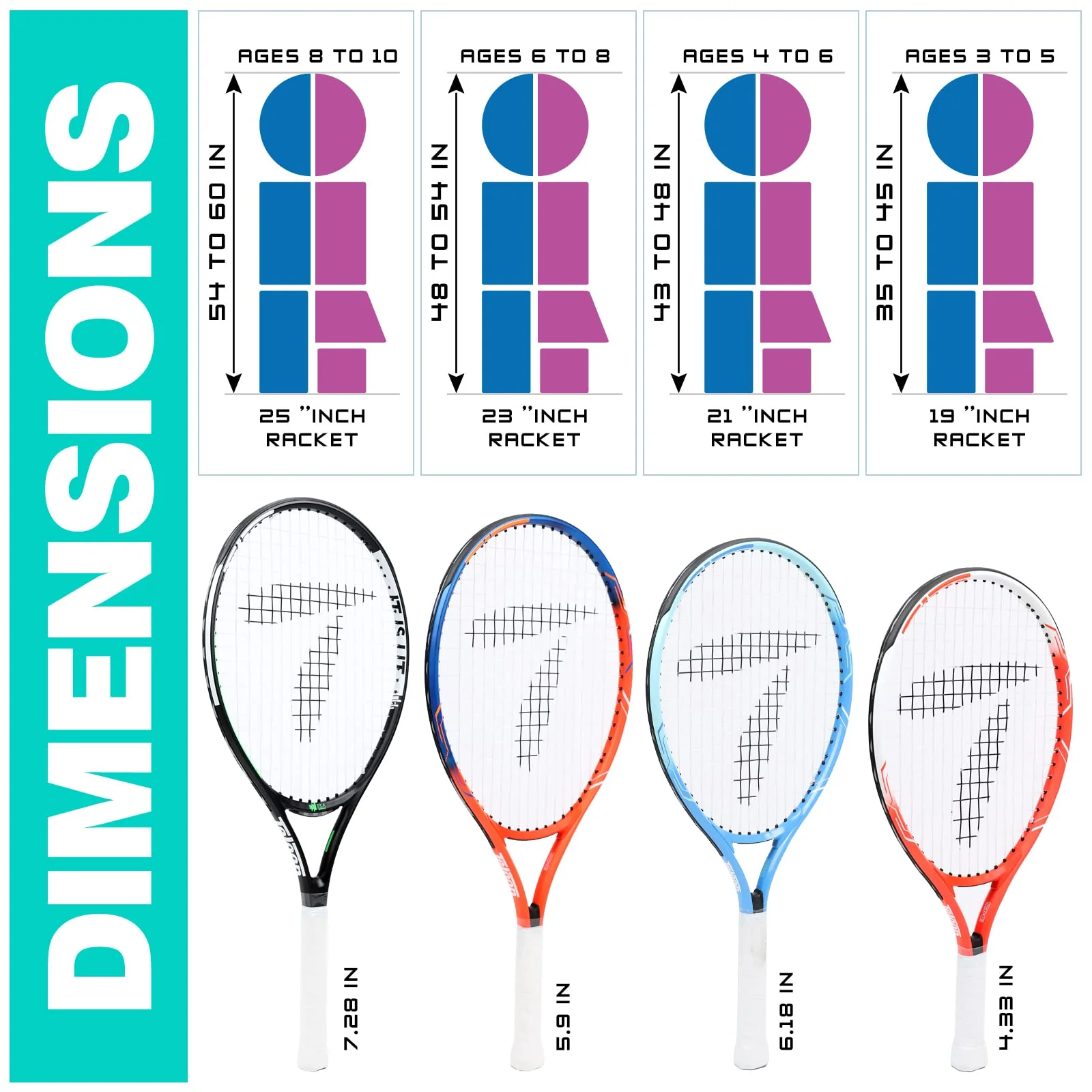 Teloon Kids Tennis Racket, 19"-25" Inch Youth Tennis Racquet with Cover, Junior Tennis Racquet for Kids Children Boys Girls Age 3-12. (Orange, 19) - Image 4