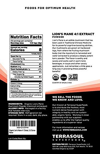 Terrasoul Superfoods Organic Lion's Mane Mushroom Powder (4:1 Extract), 22 Ounces - Image 3