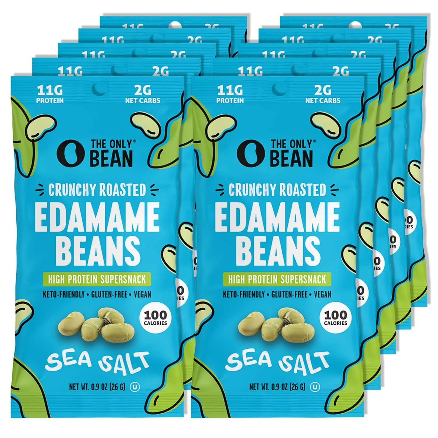 The Only Bean Crunchy Dry Roasted Edamame Snacks (Sea Salt), Healthy High Protein(11g) Keto Food, Low Carb Gluten Free Office Vegan Food 100 Calorie Snack Pack, 0.9oz 10 Pack - Image 2
