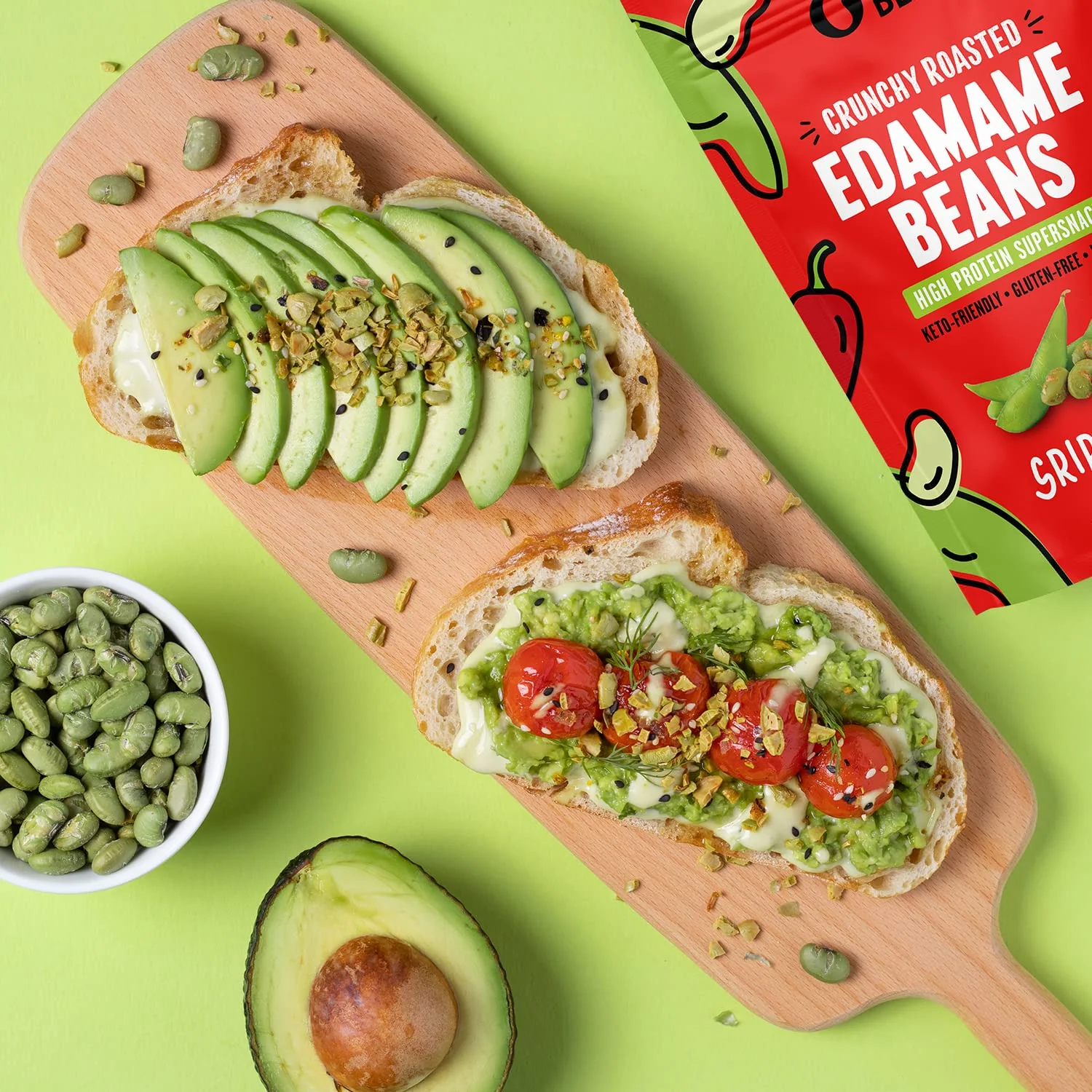 The Only Bean Crunchy Roasted Edamame Snacks Pack (Sriracha), Protein Keto Food, Gluten Free, Asian Japanese Snacks, Hot Spicy Snack, 0.9oz 10 Pack - Image 3
