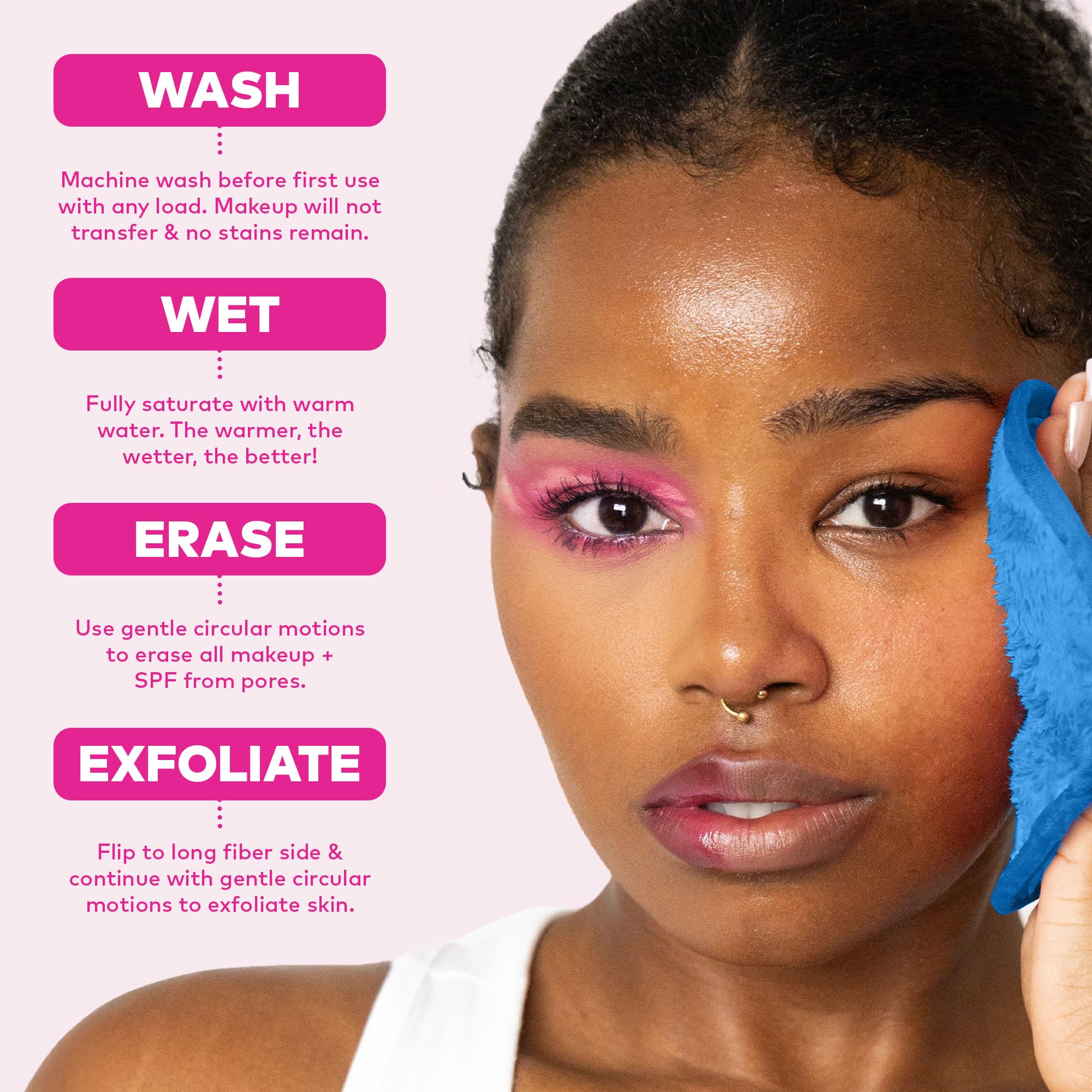 The Original MakeUp Eraser PRO, Effortlessly Remove All Makeup Using Only Water, Including Waterproof Mascara, Eyeliner, Foundation, Lipstick, Sunscreen,and More! Berry Blue, 1ct - Image 3