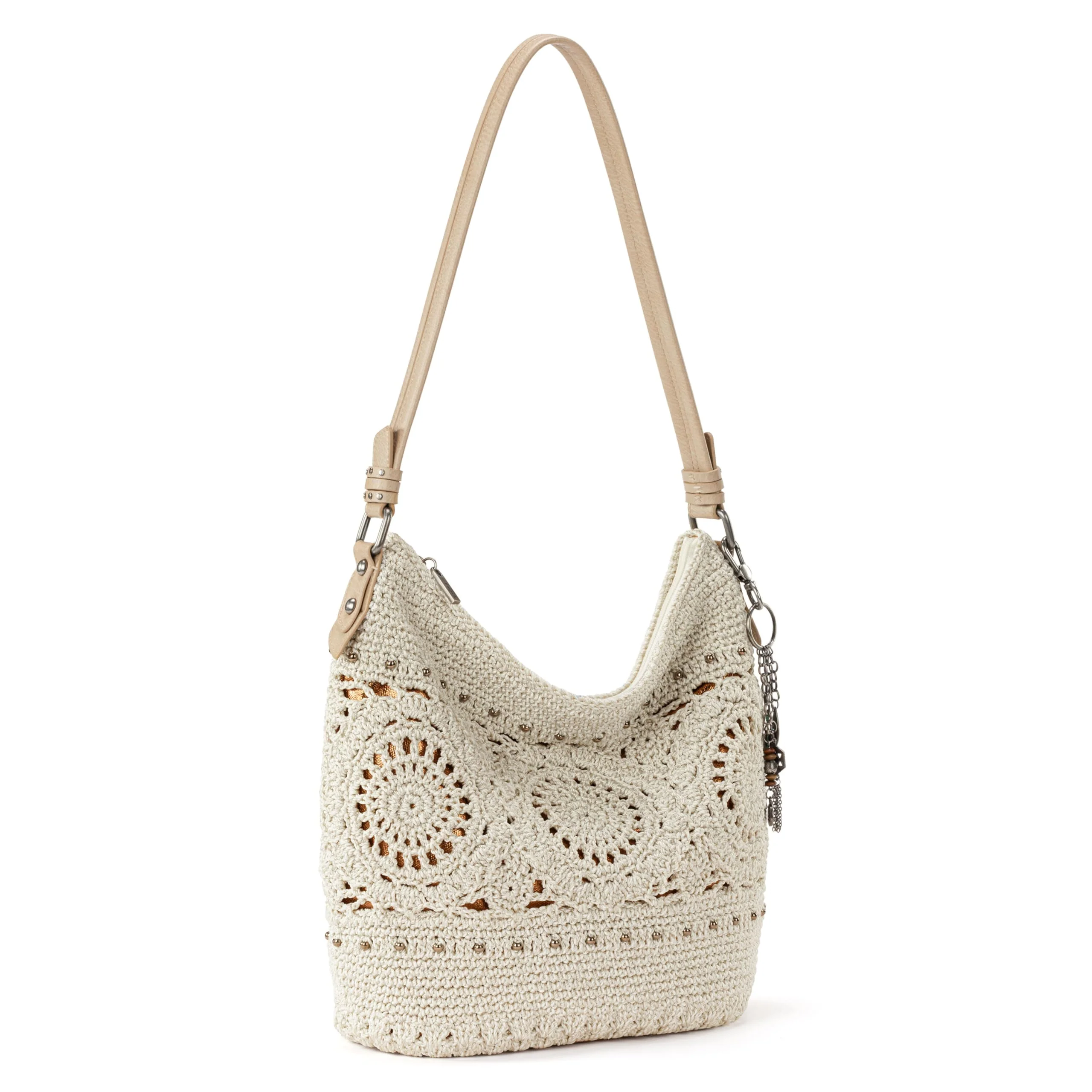 The Sak Sequoia Large Hobo Bag - Premium Leather Women's Handbag for Everyday & Travel - Designer Purse With Shoulder Bag Strap, Zipper Closure and Pockets - Natural Medallion - Image 3