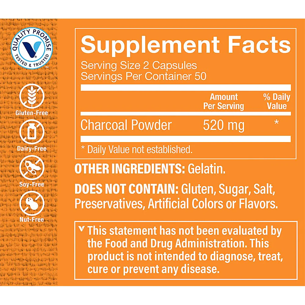 The Vitamin Shoppe Activated Charcoal 520MG for Digestive Health (100 Capsules) - Image 6