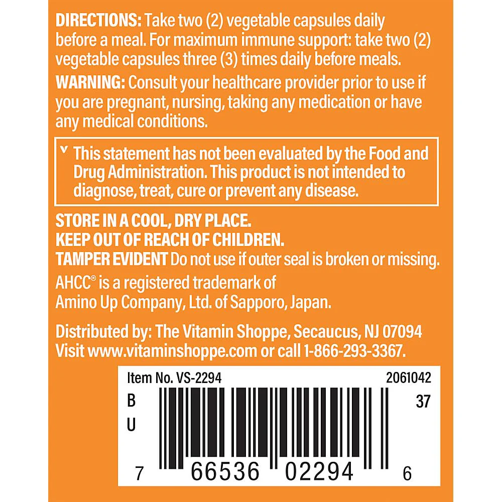 The Vitamin Shoppe AHCC 500mg - Immune System Booster & Cell Defense | Active Hexose Correlated Compound | 60 Veggie Caps | Mushroom Extract - Image 4