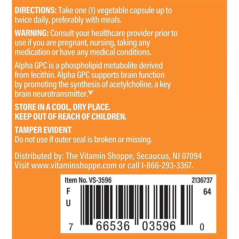 The Vitamin Shoppe Alpha GPC (Alpha-Glyceryl-Phosphoryl-Choline) 300MG Supports Brain - Image 3