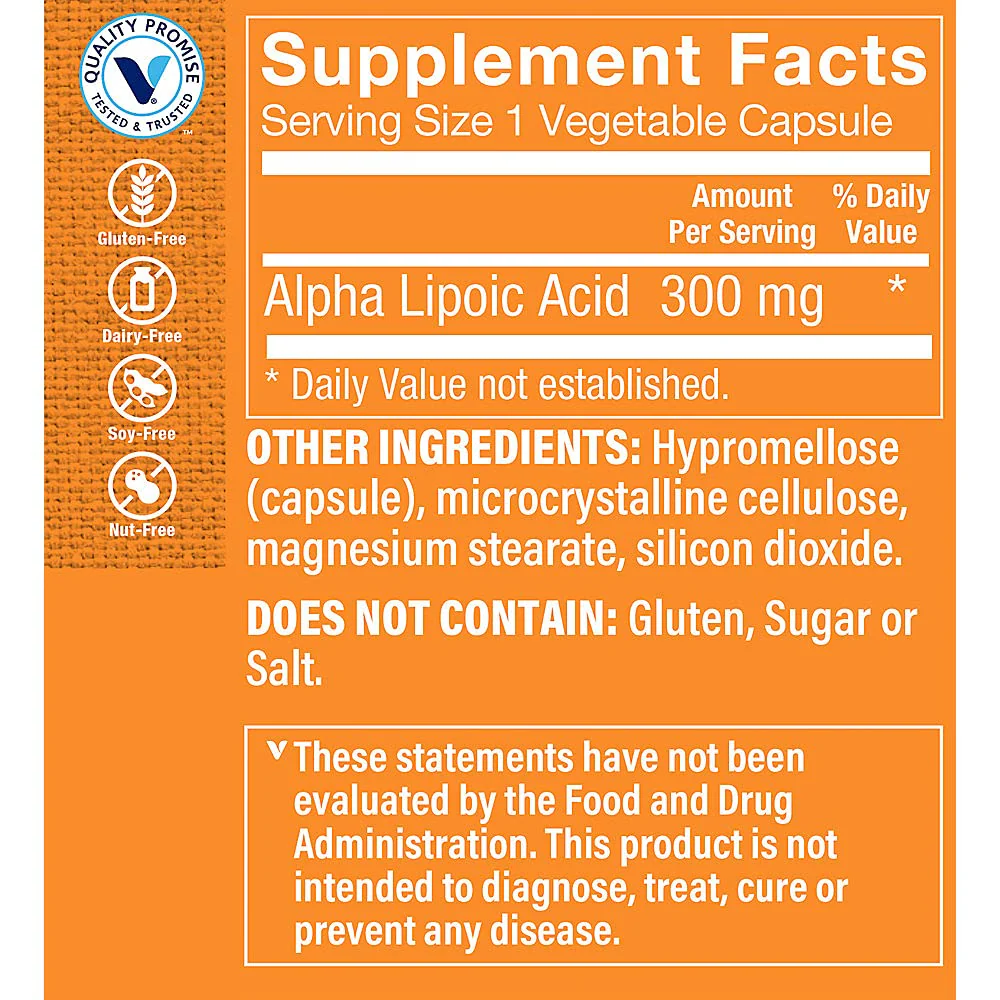 The Vitamin Shoppe Alpha Lipoic Acid 300mg, Natural Antioxidant Formula to Support Glucose Metabolism & Promotes Healthy Blood Sugar (60 Capsules) - Image 5