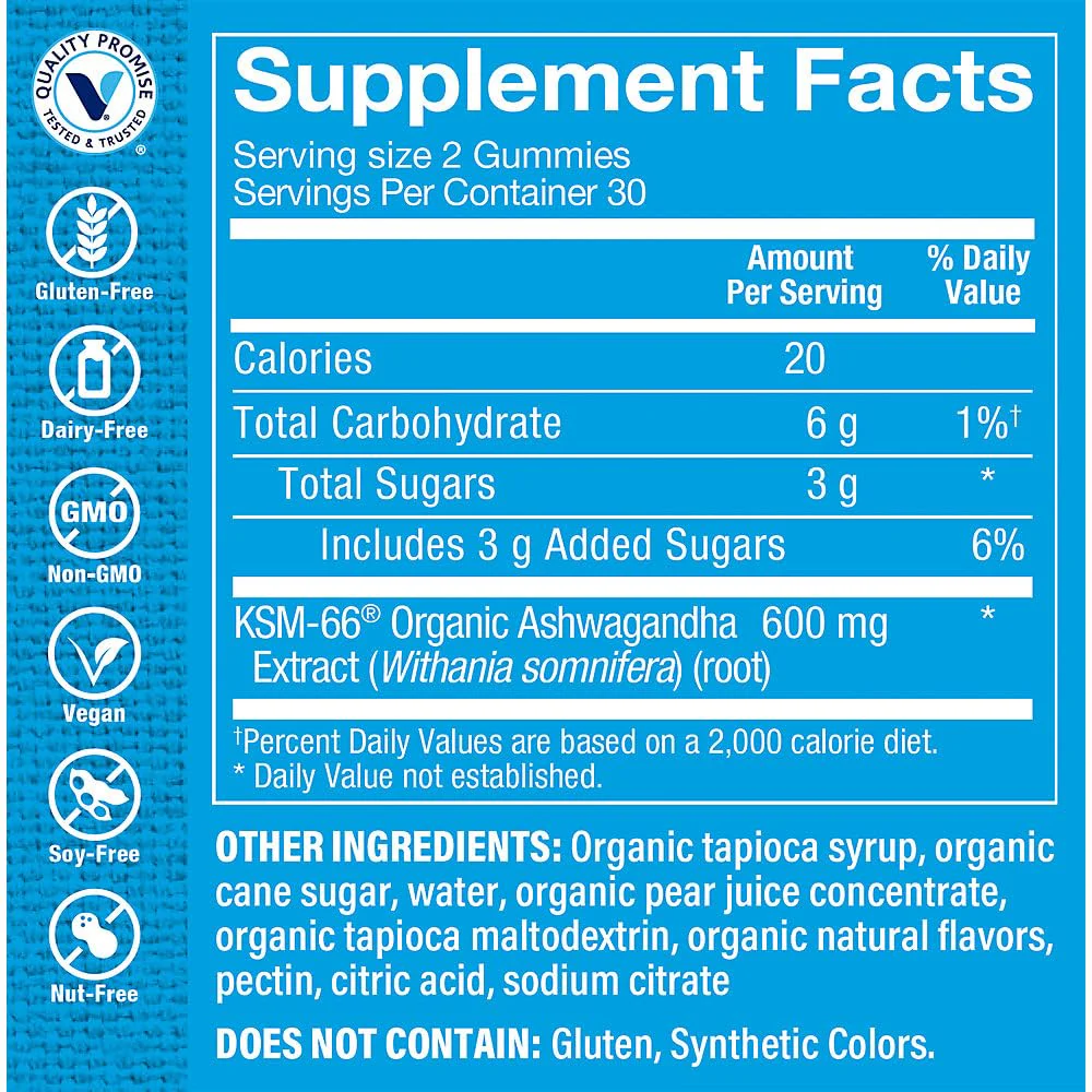 The Vitamin Shoppe Ashwagandha 600 MG - Stress Support, Energy & Adaptogenic Wellness, Root Extract (60 Gummies) - Image 3