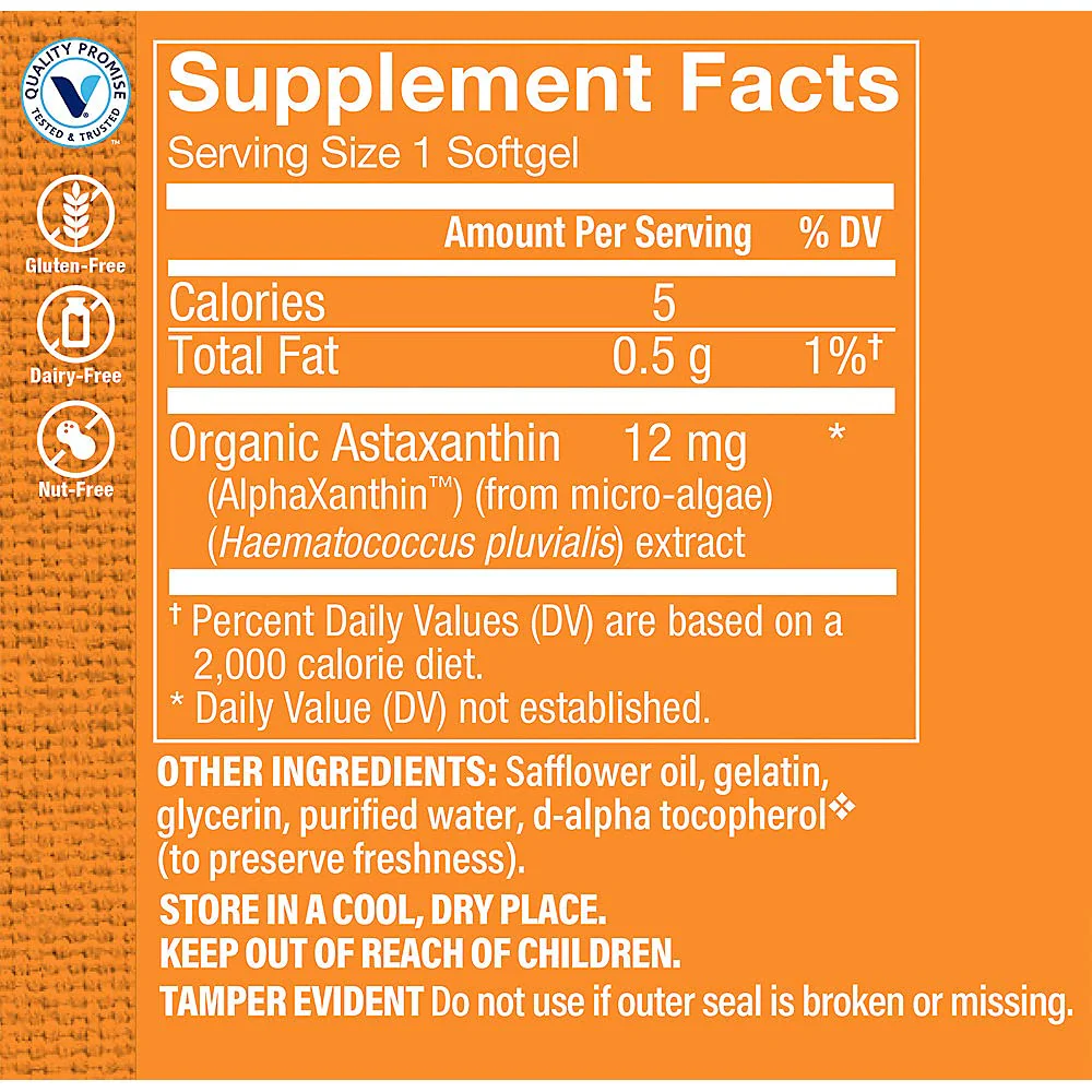 The Vitamin Shoppe Astaxanthin (Solasta) Branded Ingredient 12mg (30 (30 Softgels) - Image 5