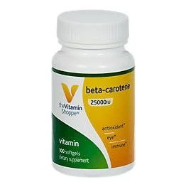 The Vitamin Shoppe Beta-Carotene 25000IU Vitamin A - Antioxidant Vision & Immune | Pro-Vitamin A Carotenoid | 100 Softgels | Eye Health