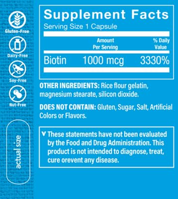 The Vitamin Shoppe Biotin 1MG - Hair Growth, Skin Health & Nail Strength Support, High Potency B Vitamin (100 Capsules) - Image 4