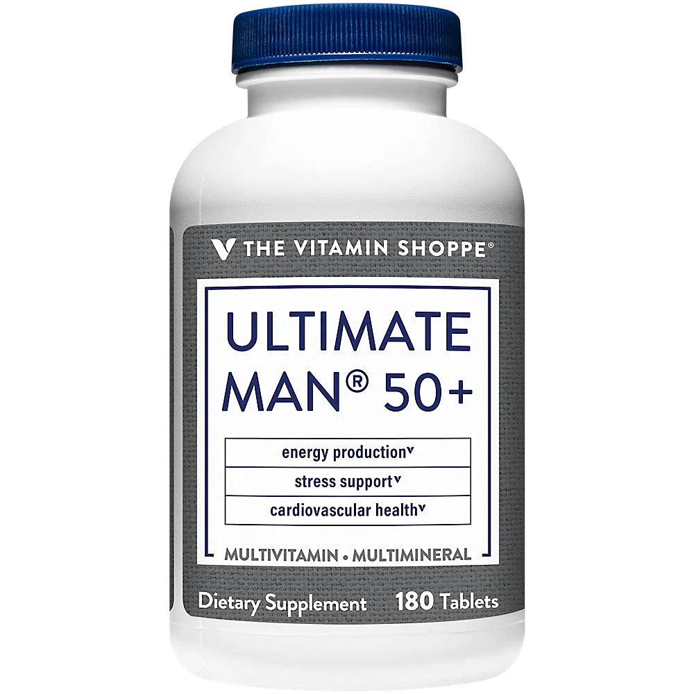 The Vitamin Shoppe Brand Ultimate Man 50+ Multivitamin, Daily Men’s 50 Plus Multivitamin with Vitamins, Minerals & Antioxidants for Energy, Immune and Overall Wellness Support, Gluten Free,180 Tablets