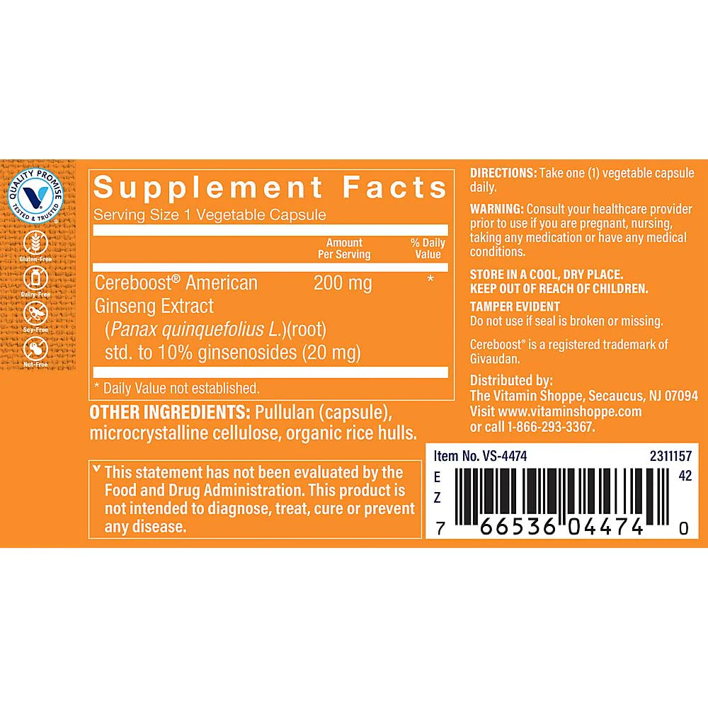 The Vitamin Shoppe Cereboost Supports Memory, Attention, Cognitive Performance, (60 Vegetable Capsules) - Image 3