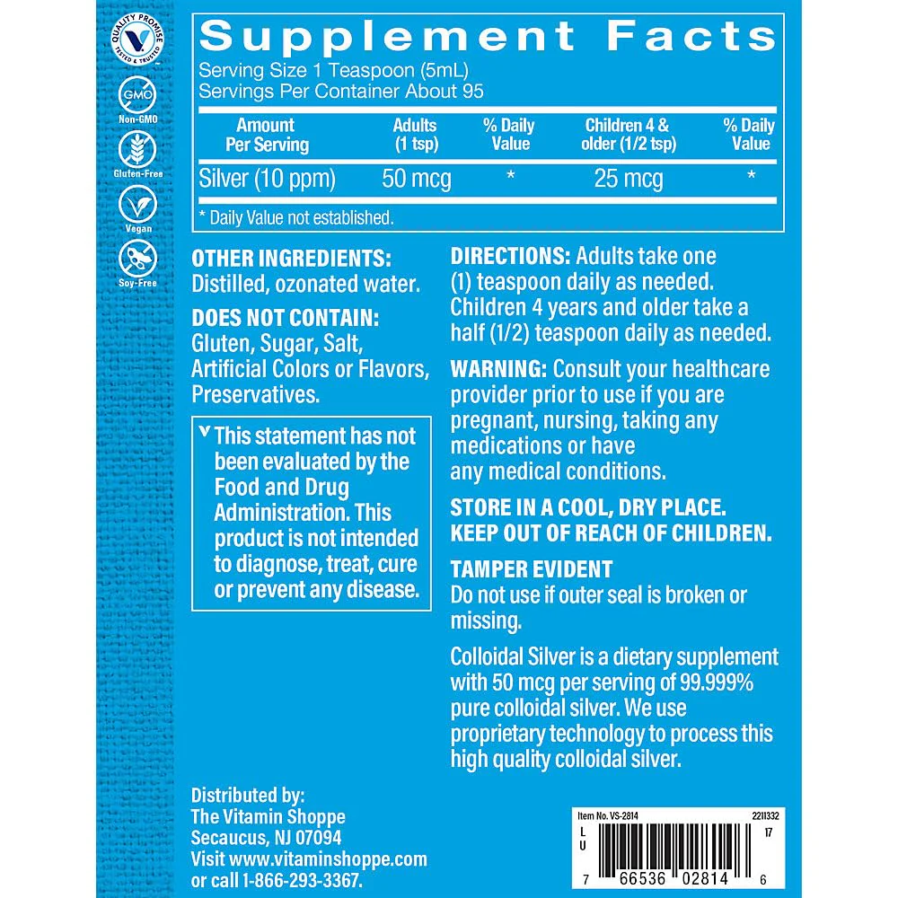The Vitamin Shoppe Colloidal Silver Solution 10 PPM - Immune Defense & Wellness | Nano Silver Particles | 16 oz Bottle | 99.99% Pure - Image 4