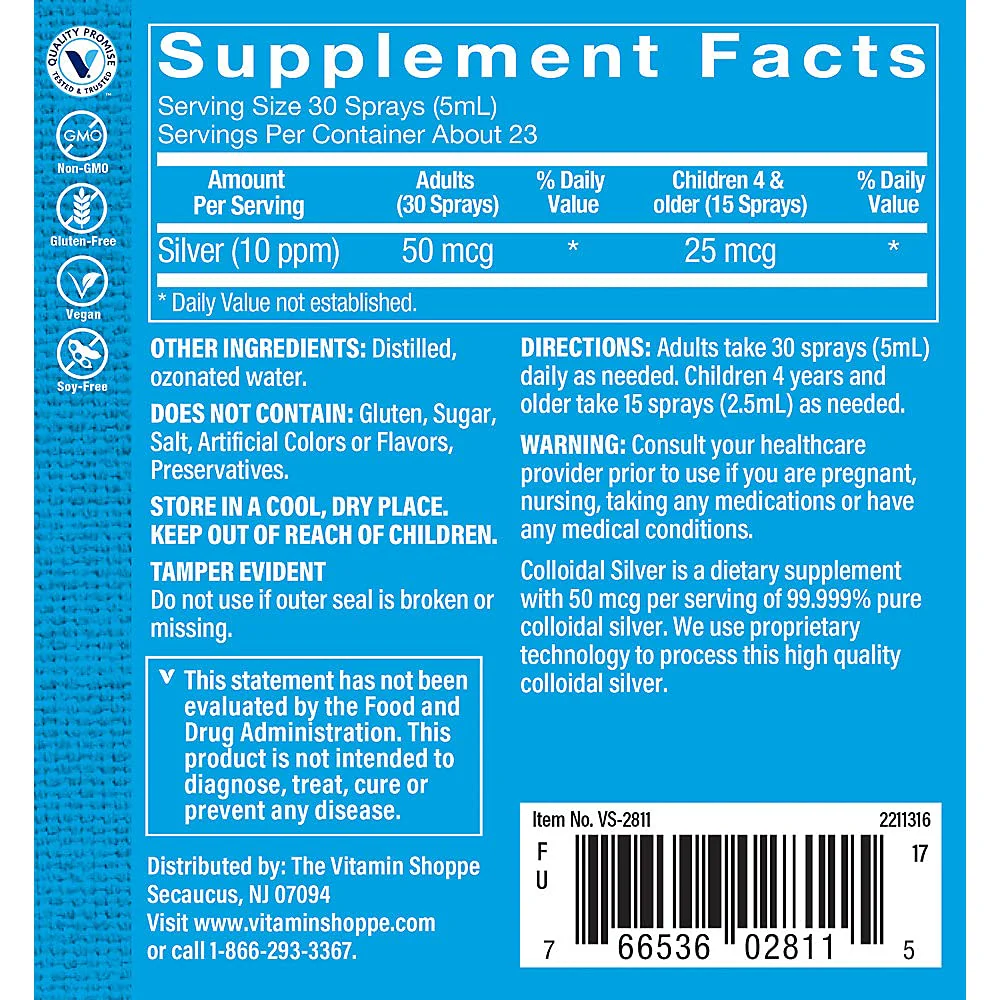 The Vitamin Shoppe Colloidal Silver Spray 10 PPM - Immune System Support | Nano Silver Particles | 4 oz Spray Bottle | 99.99% Pure - Image 4
