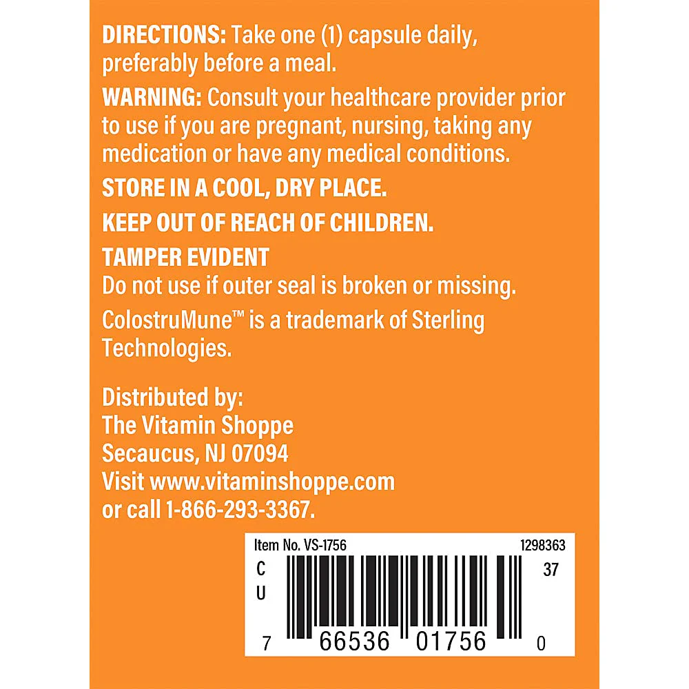 The Vitamin Shoppe Colostrum 40% IGG Supports Immune Health, (120 Capsules) - Image 4