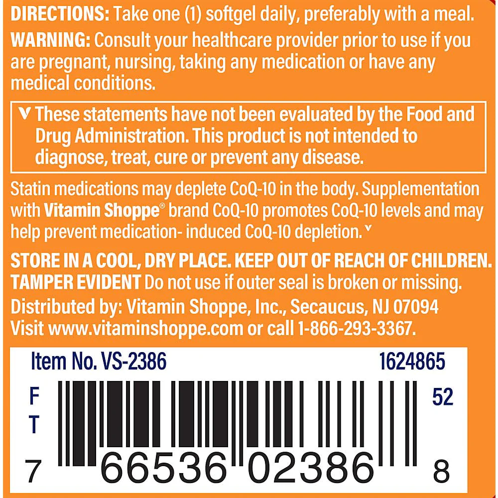 The Vitamin Shoppe CoQ-10 100mg - Heart & Cellular Energy | Ubiquinone Coenzyme Q10 | 30 Softgels | Statin Support - Image 4