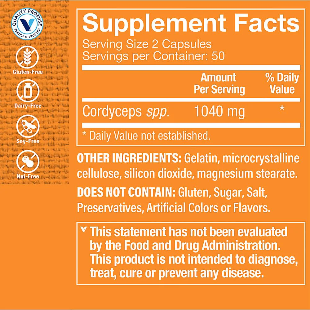 The Vitamin Shoppe Cordyceps Mushroom Supplement 1,040MG, Supports Stamina (100 Capsules) - Image 5
