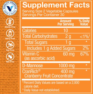 The Vitamin Shoppe Cranberry with D-Mannose - Urinary Tract & Bladder | with Vitamin C CranRich | 60 Veggie Caps | Women's Health - Image 5