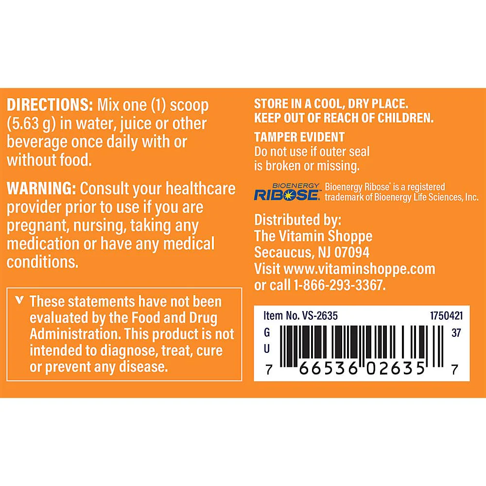 The Vitamin Shoppe D-Ribose Powder - ATP Energy Production & Heart Health | Pure 5-Carbon Sugar | 200g 40 Servings | Unflavored - Image 3