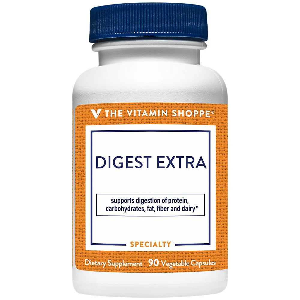 The Vitamin Shoppe Digest Extra Enzymes - Advanced Digestive Support | Gluten Dairy Protein Fat | 90 Vegetable Capsules | Comprehensive