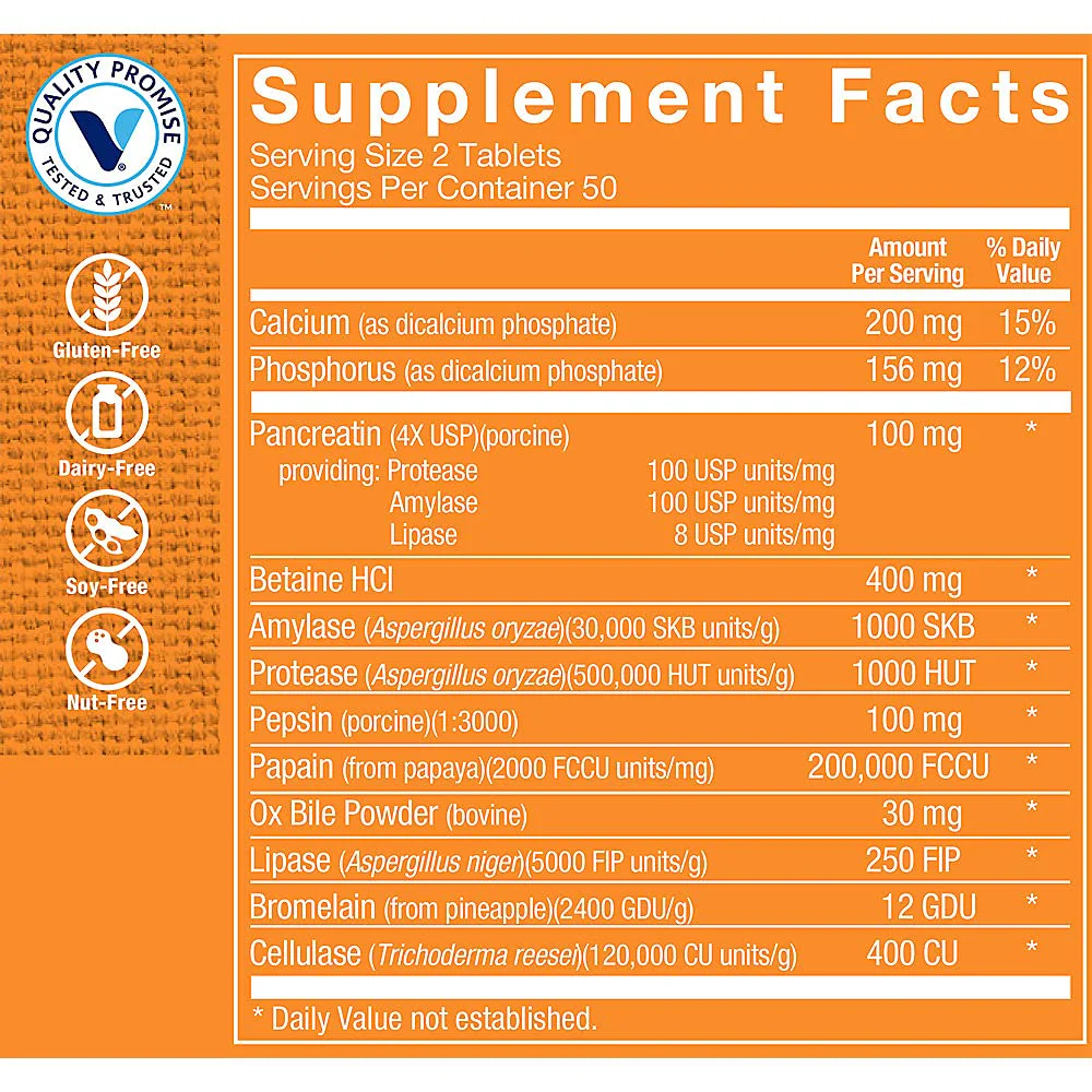The Vitamin Shoppe Digestive Enzymes - Complete Multi-Enzyme Formula | Protein Fat Carb Digestion | 100 Tablets | Plant-Based - Image 5