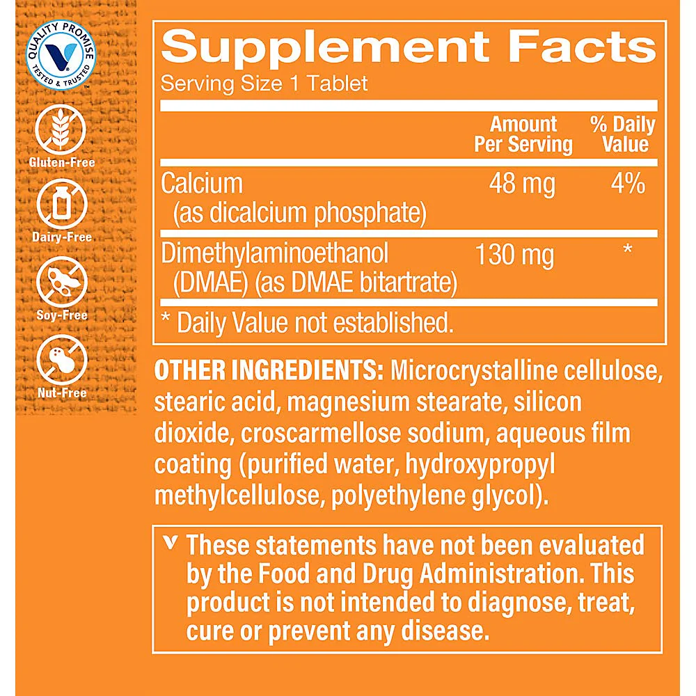 The Vitamin Shoppe DMAE 130MG (DIMETHYLAMINOETHANOL), Supports Brain, Focus, (240 Tablets) - Image 4